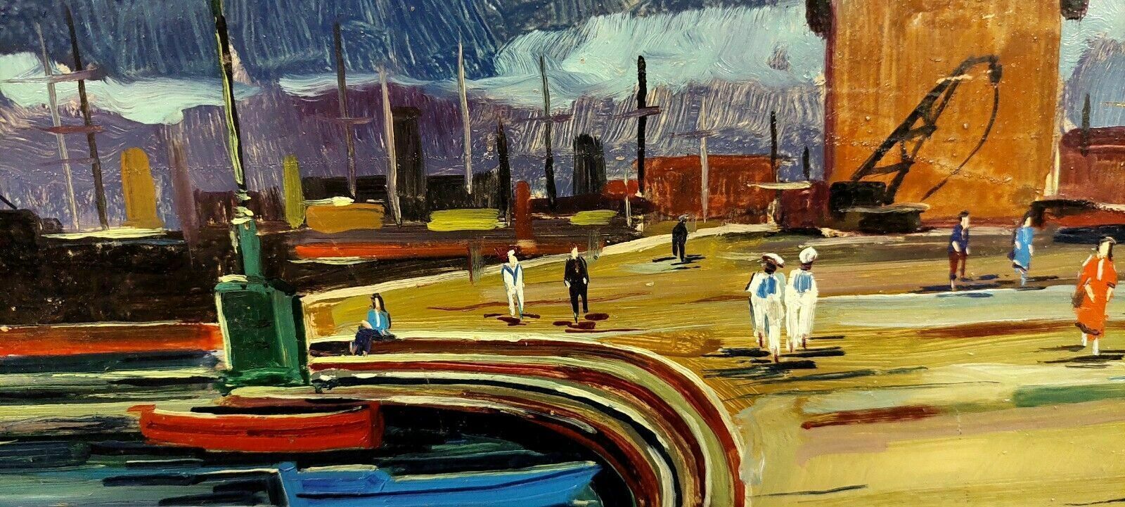 Oil Painting Livorno 1975 Beautiful Boat Port photo 167.0