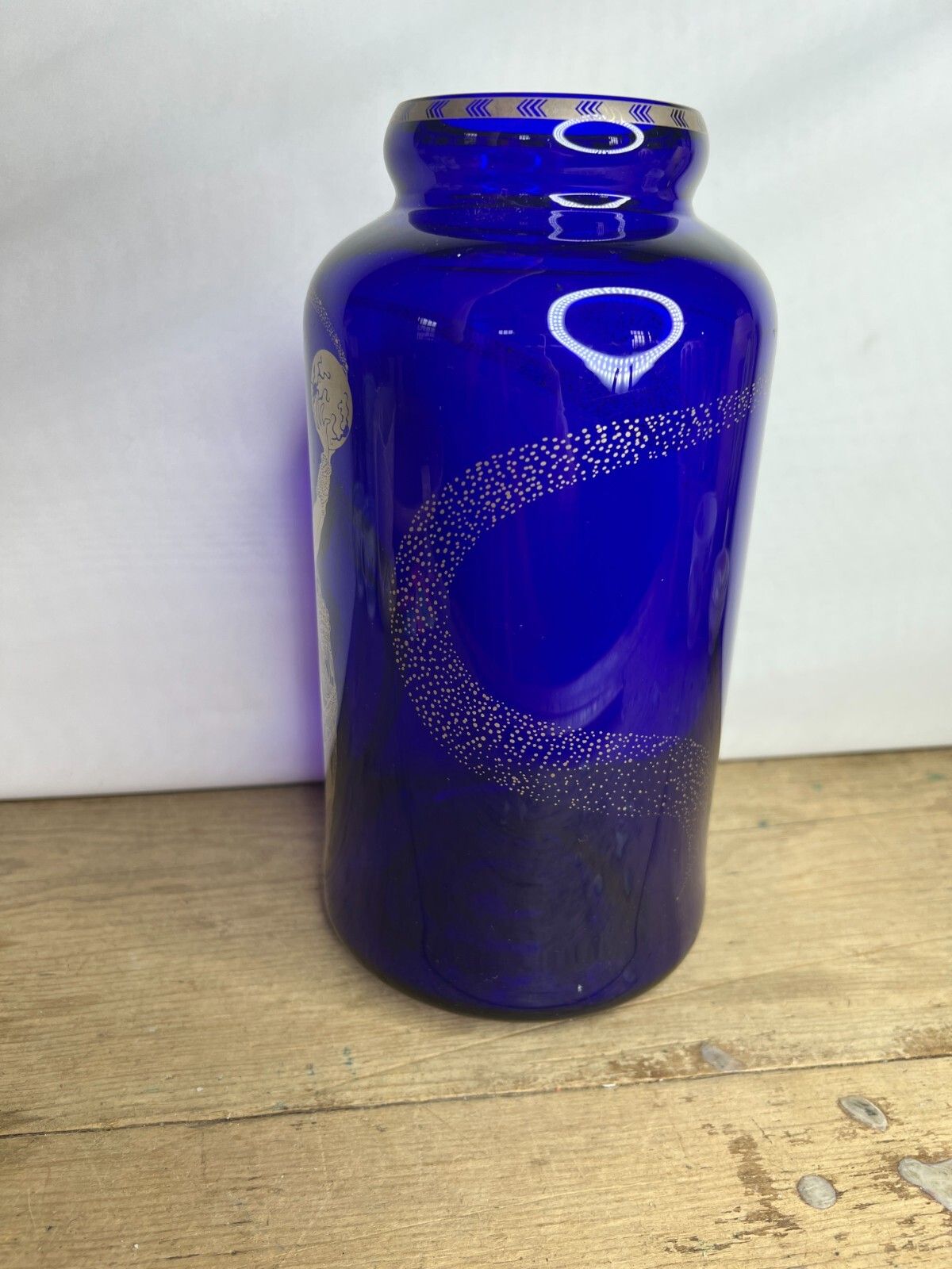 Vintage Erte Fireflies Cobalt Blue Vase Jar Approx 10" Height 1988 Franklin Mint photo for sale