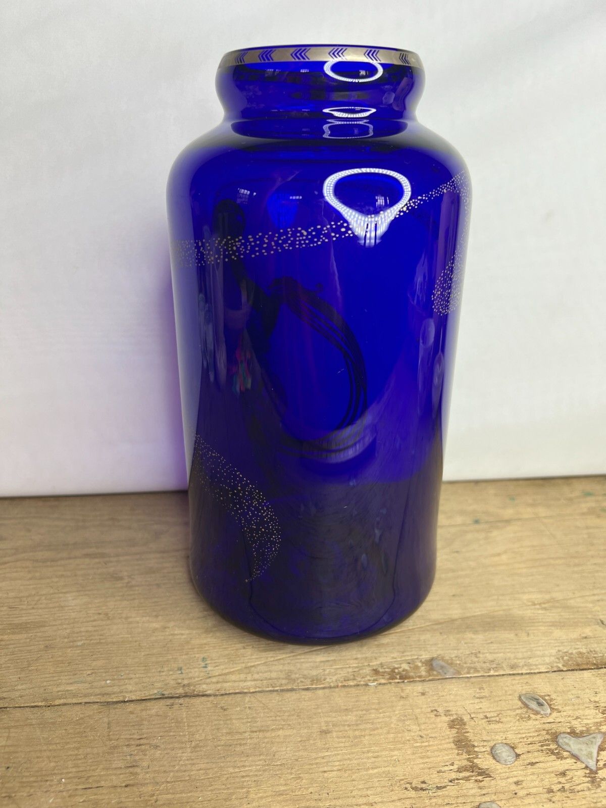 Vintage Erte Fireflies Cobalt Blue Vase Jar Approx 10" Height 1988 Franklin Mint photo Home Decor