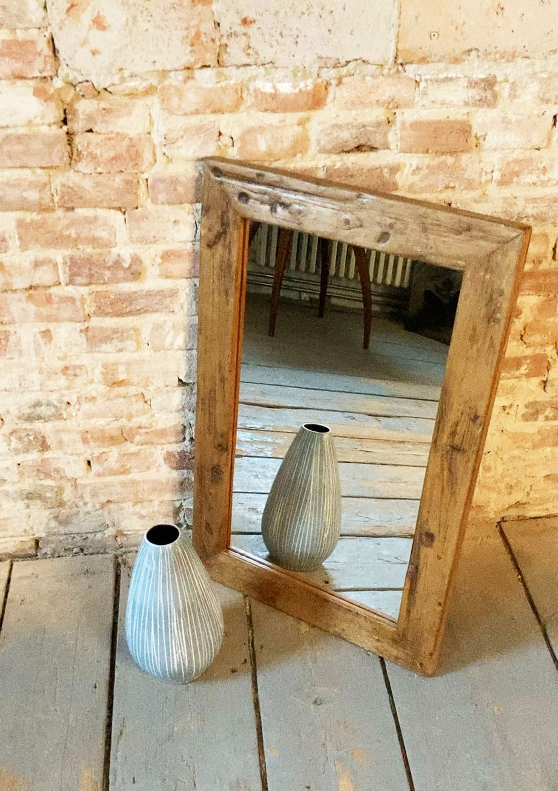 photo furniture Restored Biedermeier Wall Mirror, Pine Wood, Revived Polish, Czech, 1870s