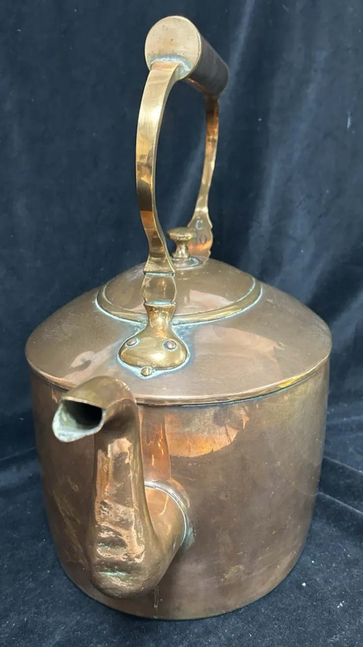 Large Antique Regency  Copper Kettle With Brass Inserts 17” 3kg photo for sale