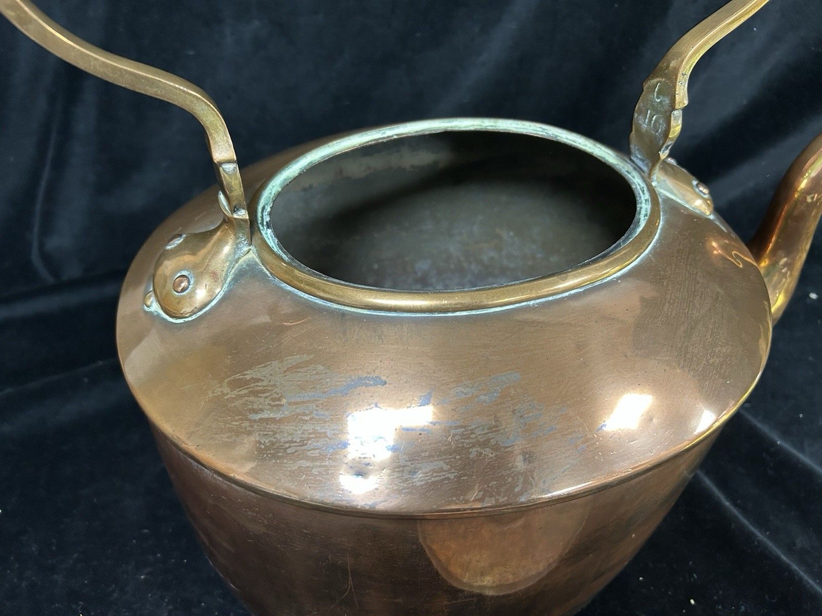 Large Antique Regency  Copper Kettle With Brass Inserts 17” 3kg photo vintage