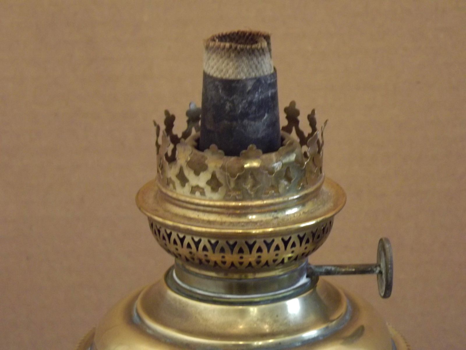 Antique French Kerosene Lamp Base W+W Kosmos Burner Cobalt Blue Ceramic & Brass Ornate Leaf Footed Oil Lamp photo for sale