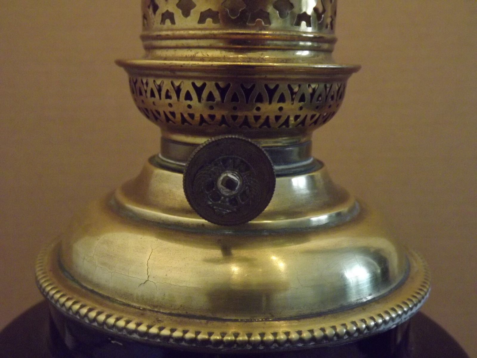 Antique French Kerosene Lamp Base W+W Kosmos Burner Cobalt Blue Ceramic & Brass Ornate Leaf Footed Oil Lamp photo vintage
