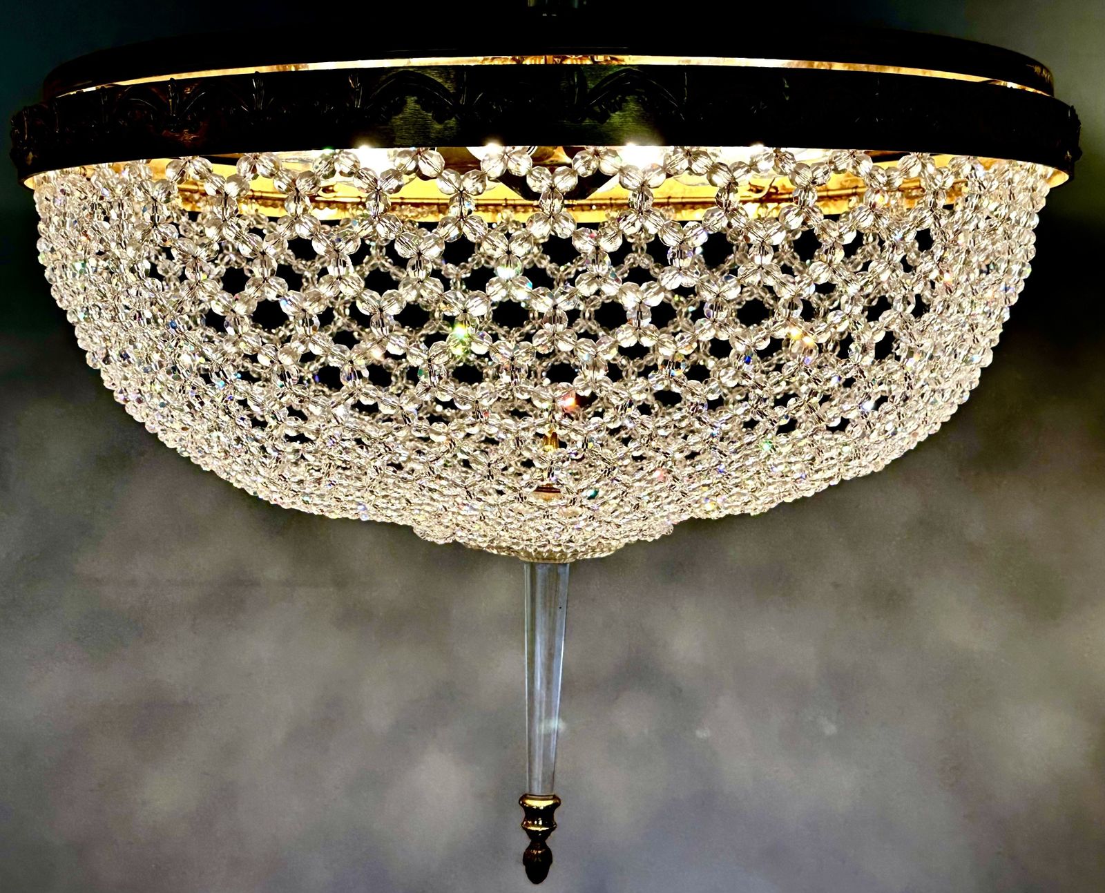 Large Crystal Beadwork And Lucite Chandelier C1970. Attributed To Preciosa. photo Lighting