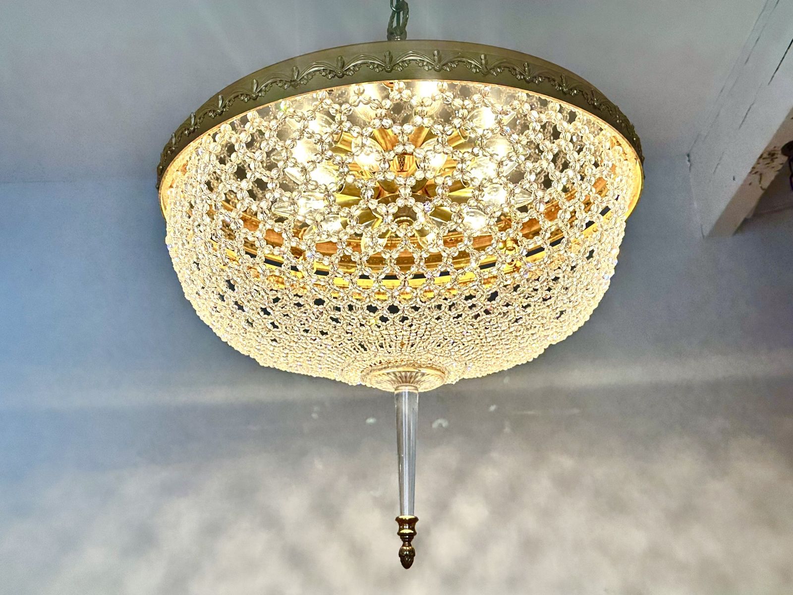 photo for sale Large Crystal Beadwork And Lucite Chandelier C1970. Attributed To Preciosa.