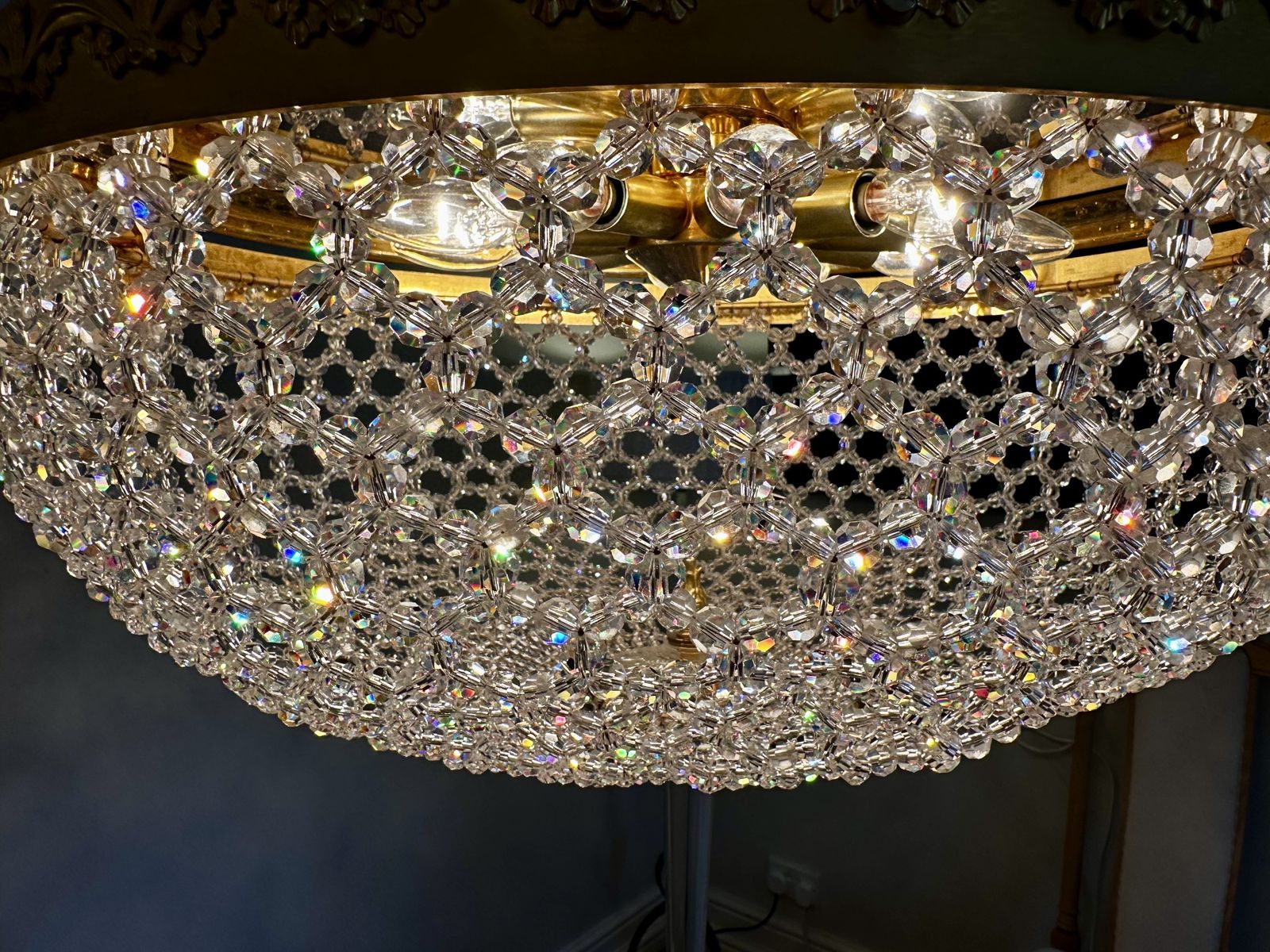 photo vintage Large Crystal Beadwork And Lucite Chandelier C1970. Attributed To Preciosa.