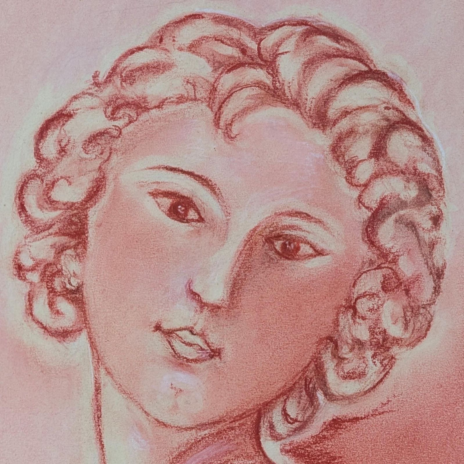 Original Block Print Portrait: Mid Century Sanguine Art, Hand Pulled Figurative Engraving In Gilt Frame Signed Duffaut photo 159.0