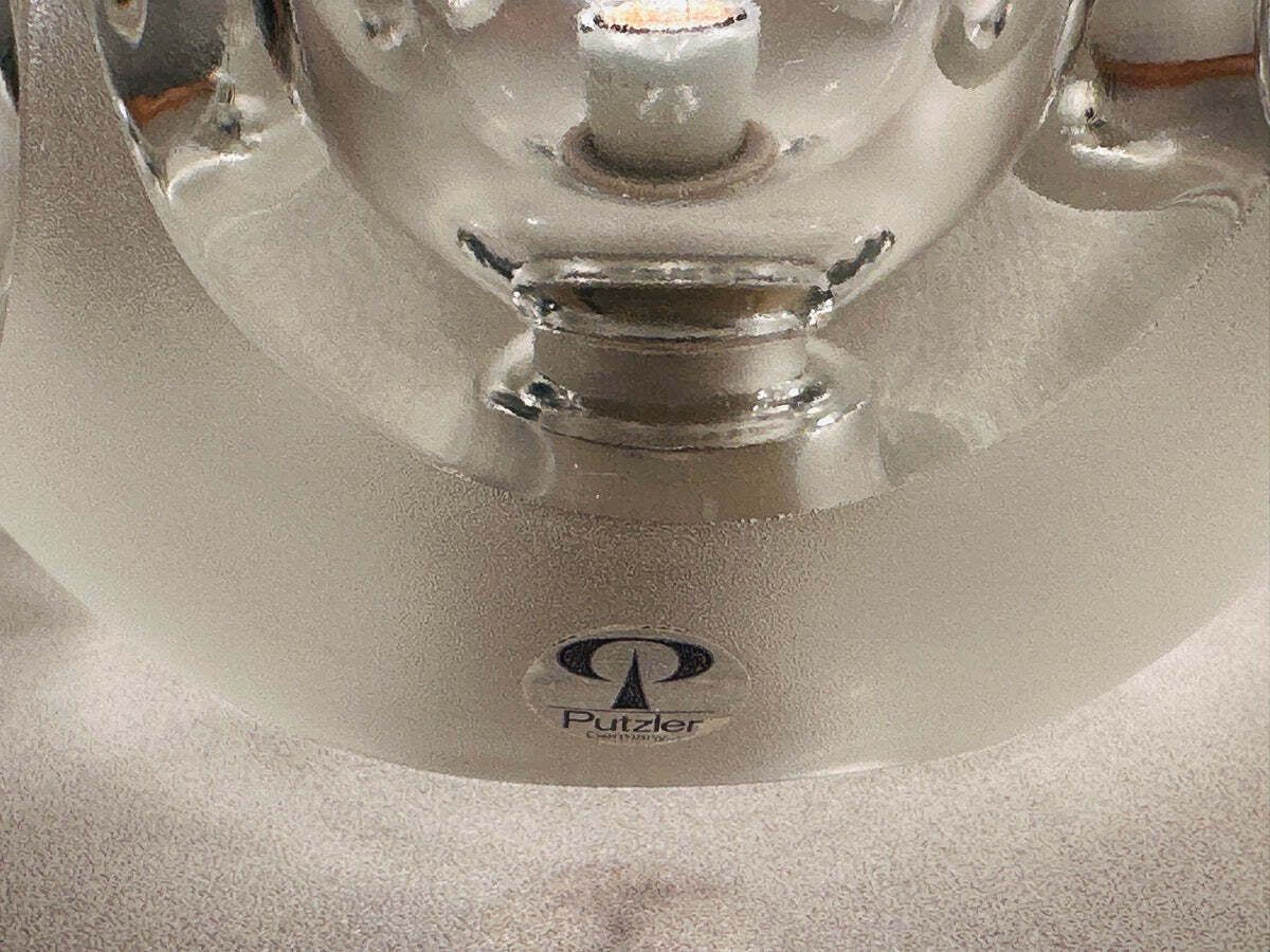 photo furniture Pair Of 1970s German Peill & Putzler Frosted & Clear Concave Glass Round Table Lamps