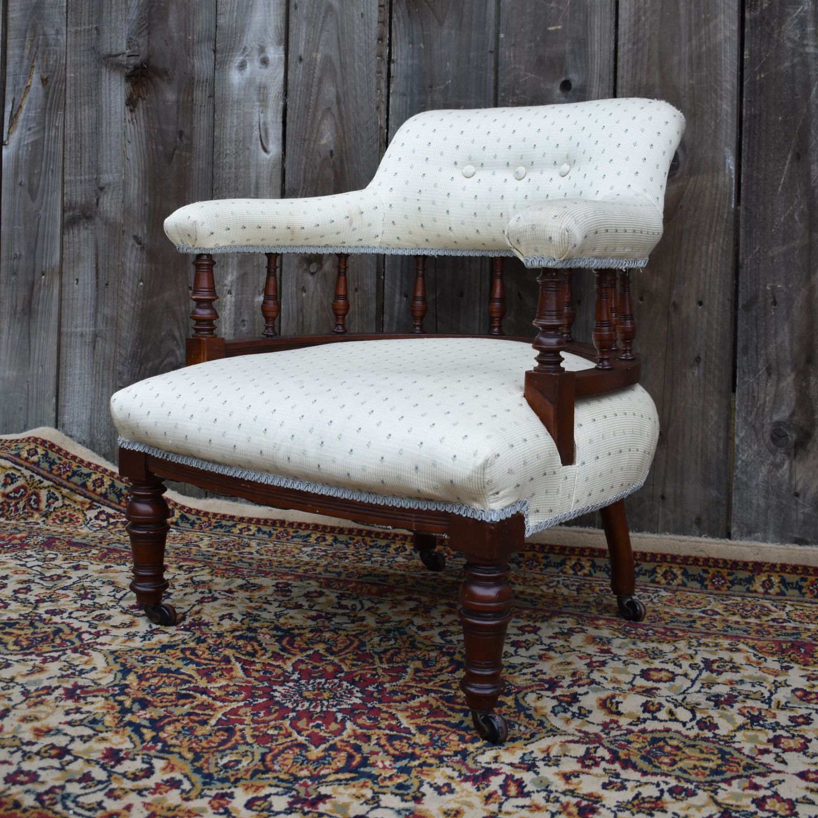 Antique Victorian Mahogany Hand Turned Spindle Tub Bedroom Nursing Armchair photo 245.0