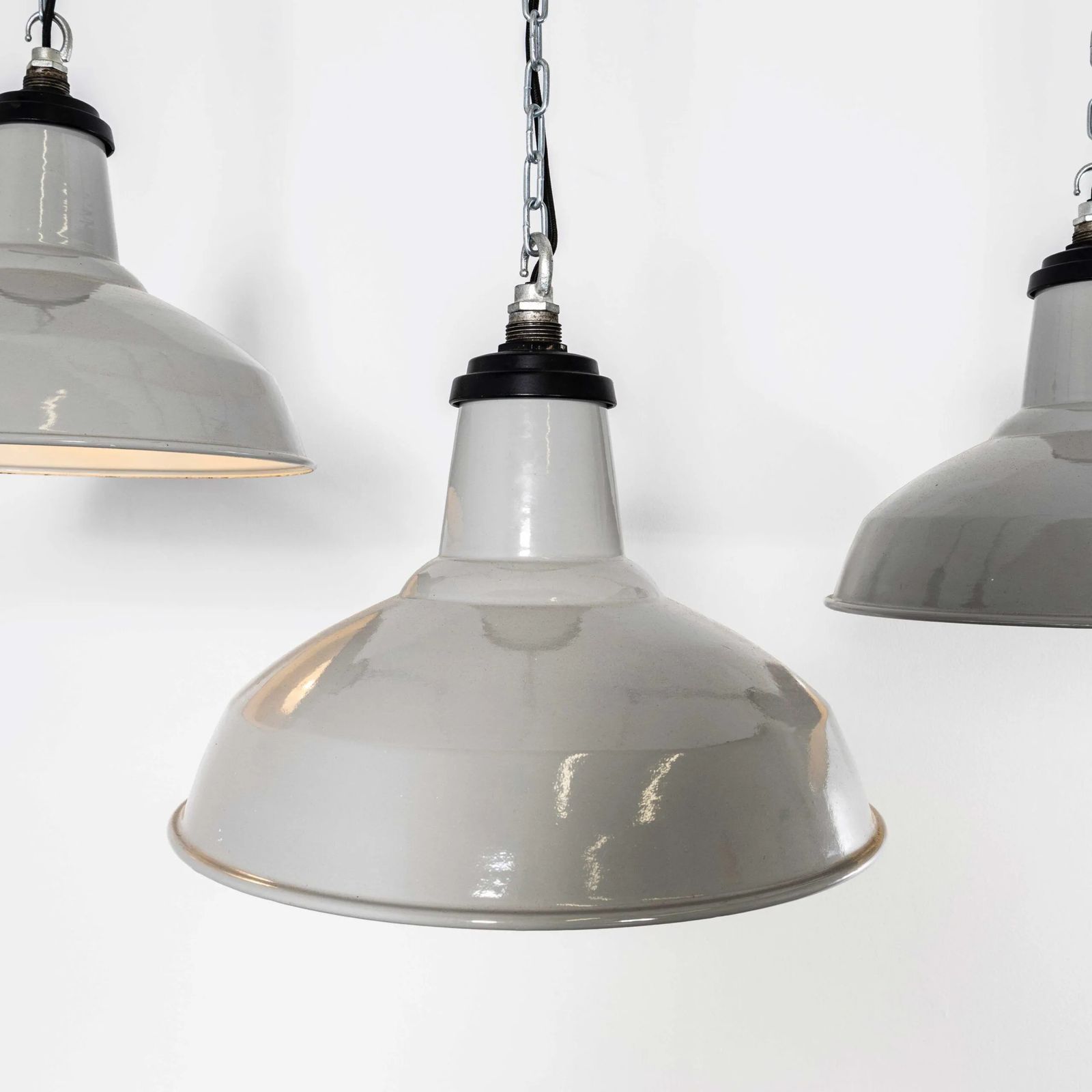 1950’s Thorlux Industrial Enamel Grey Pendant Lamps – 16 Inch photo vintage