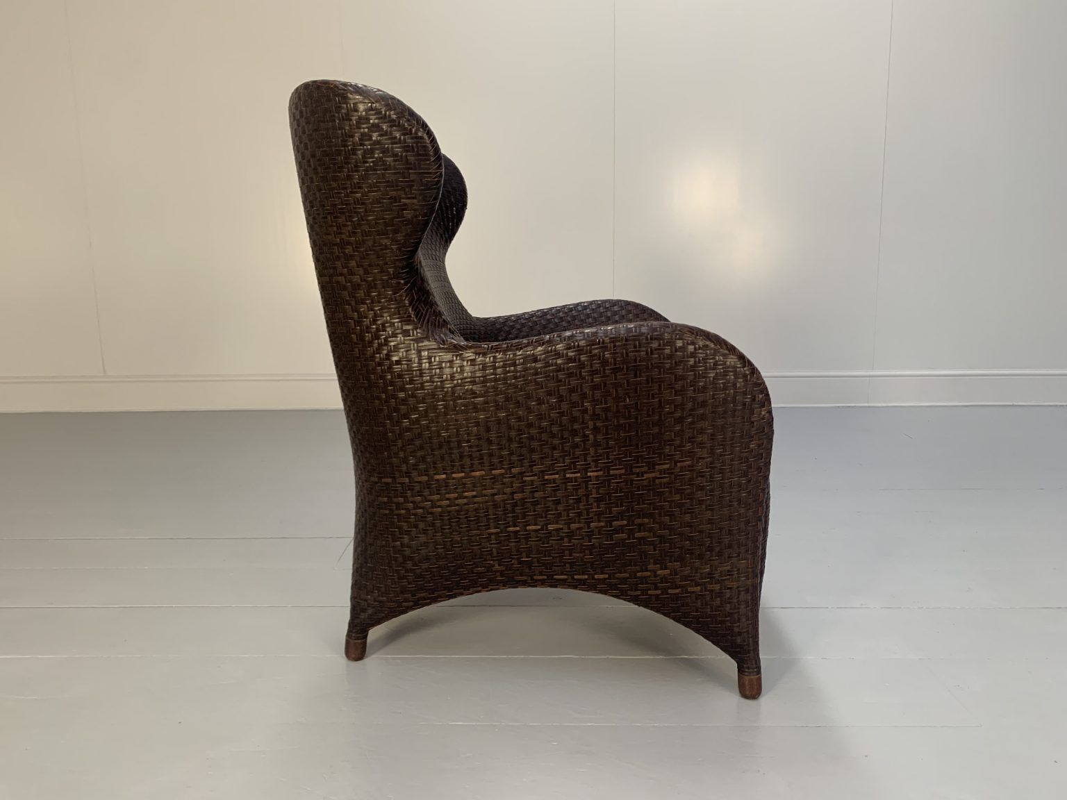 Rare Woven Leather Armchair & Footstool – In Brown Leather photo buy