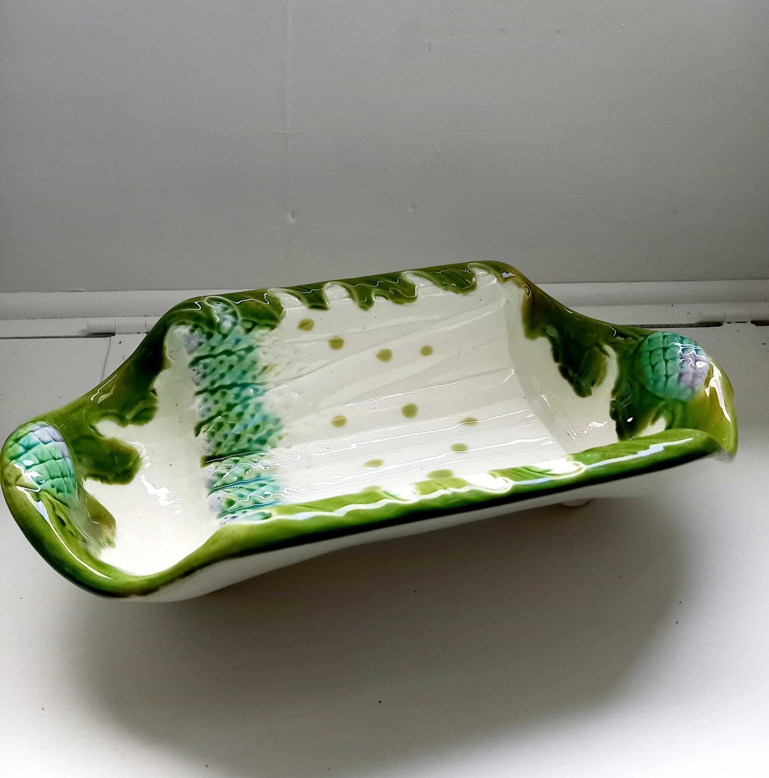 Antique French Asparagus Serving Dish Faience Majollica photo furniture