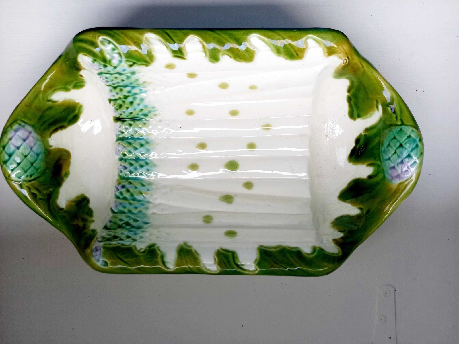 Antique French Asparagus Serving Dish Faience Majollica photo for sale