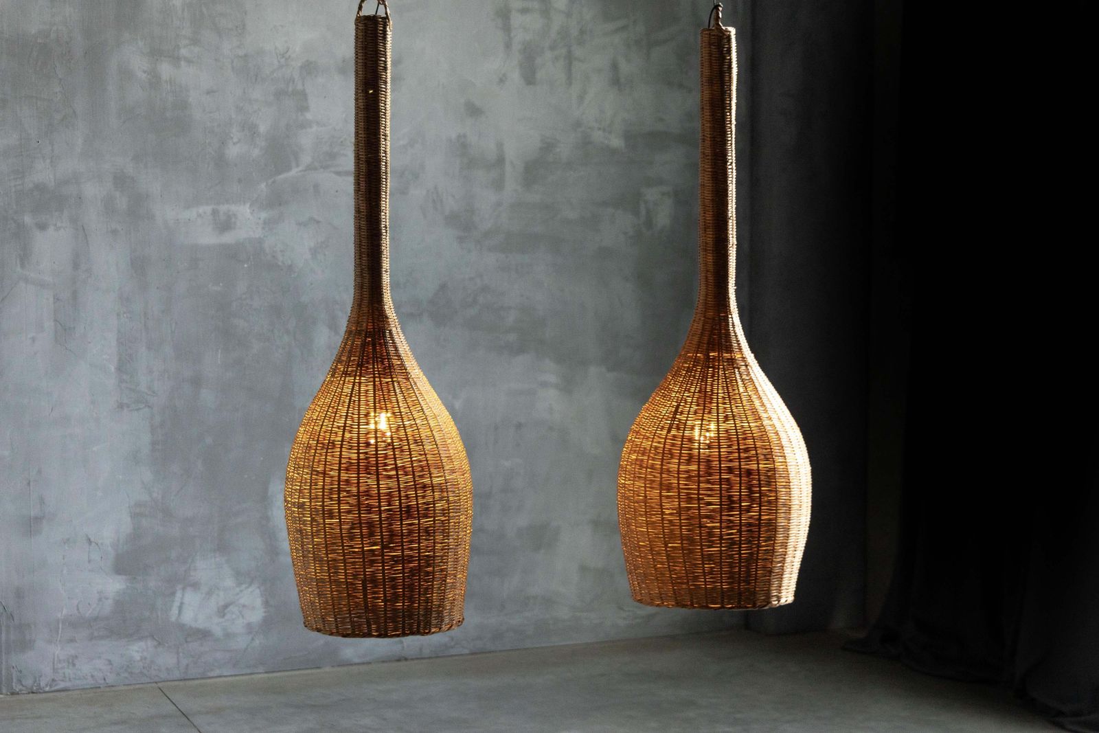 Sculptural Rattan Pendant Lamps, France, 1960s photo 2535.0