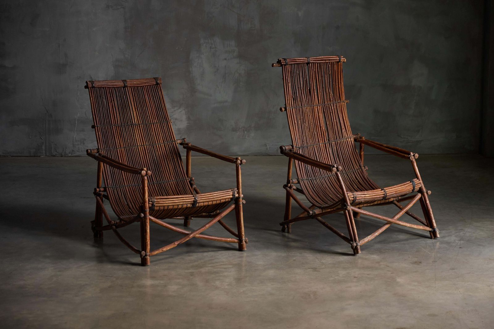 Rustic Reclining Chairs In Handcrafted Wicker, France, 1950s photo for sale