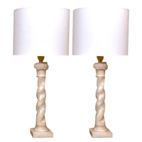 Large Swedish White Alabaster Table Lamps By Nordic Company, From Nordiska Kompaniet, Set Of 2