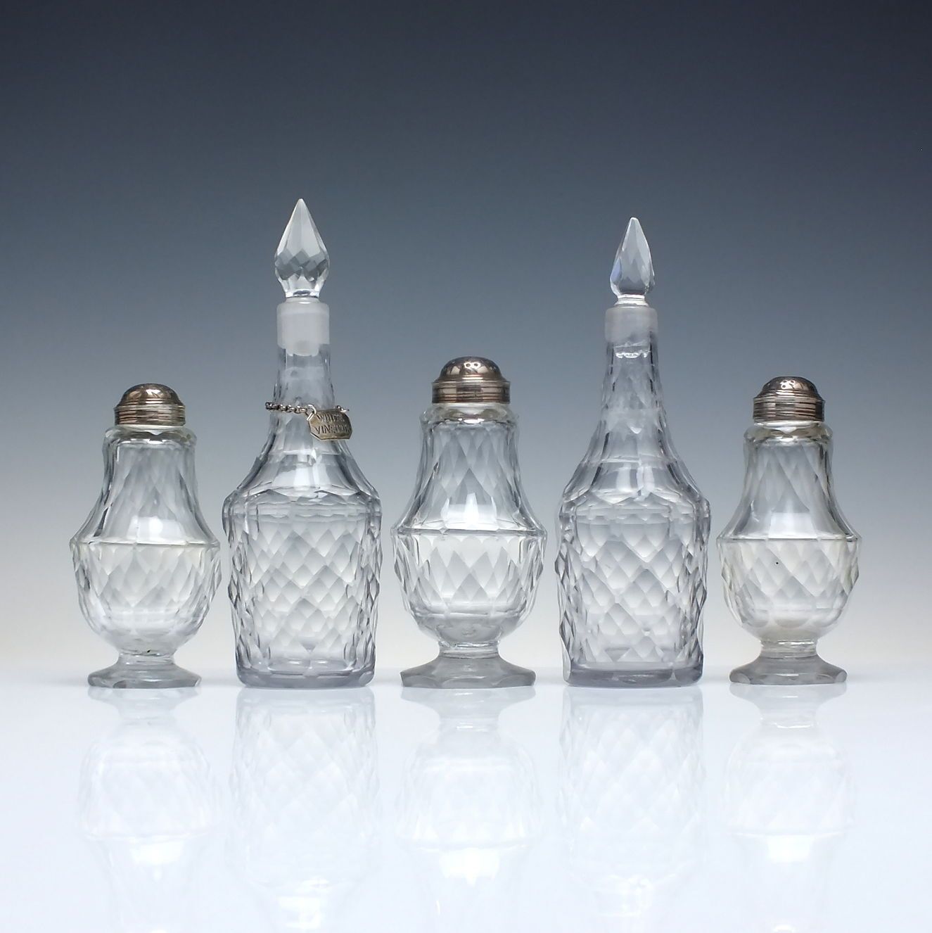 18th Century Georgian Facet Cut Glass Cruet Set In Original Mahogany Stand C1780 photo furniture