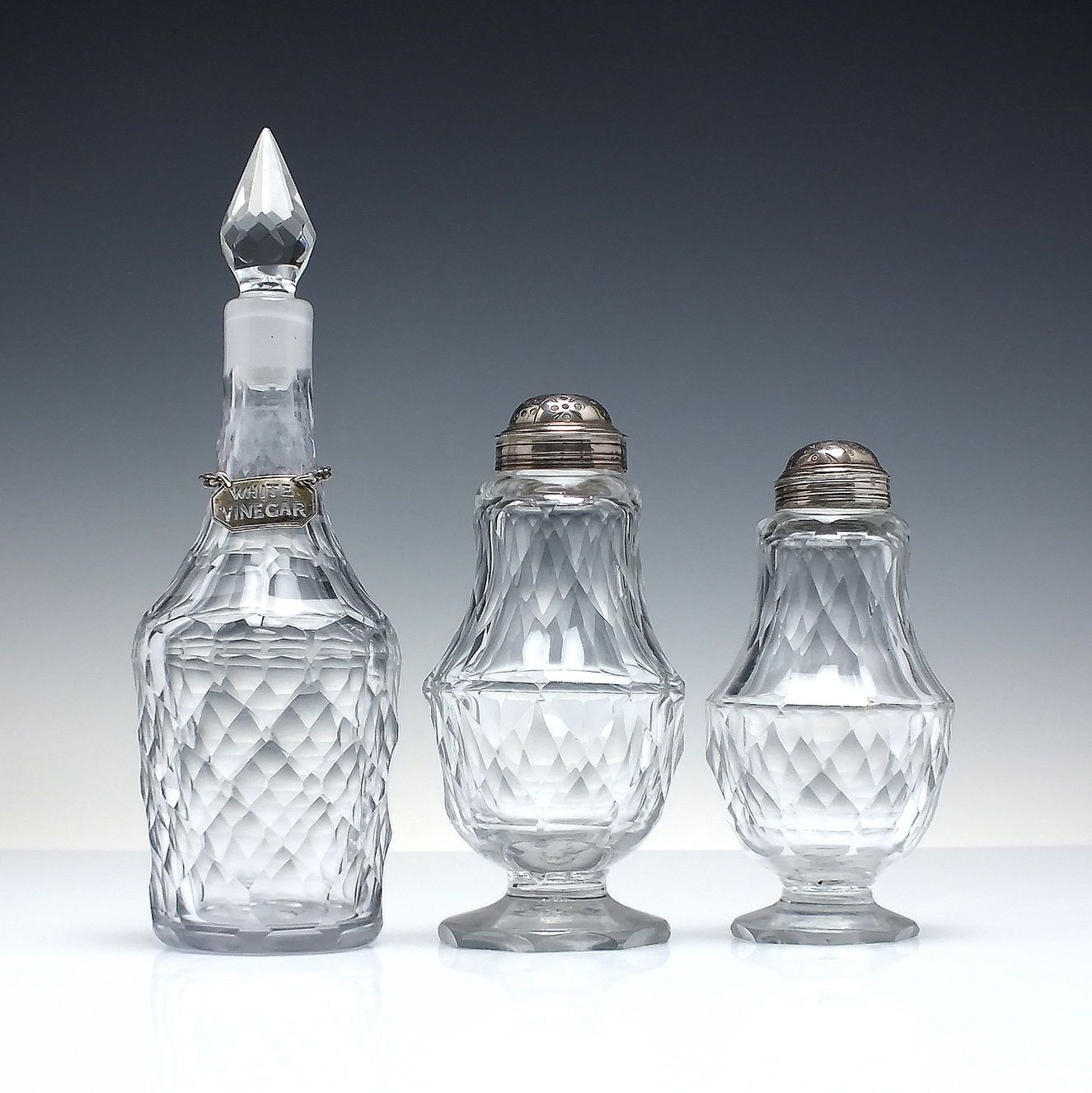 18th Century Georgian Facet Cut Glass Cruet Set In Original Mahogany Stand C1780 photo Home Decor