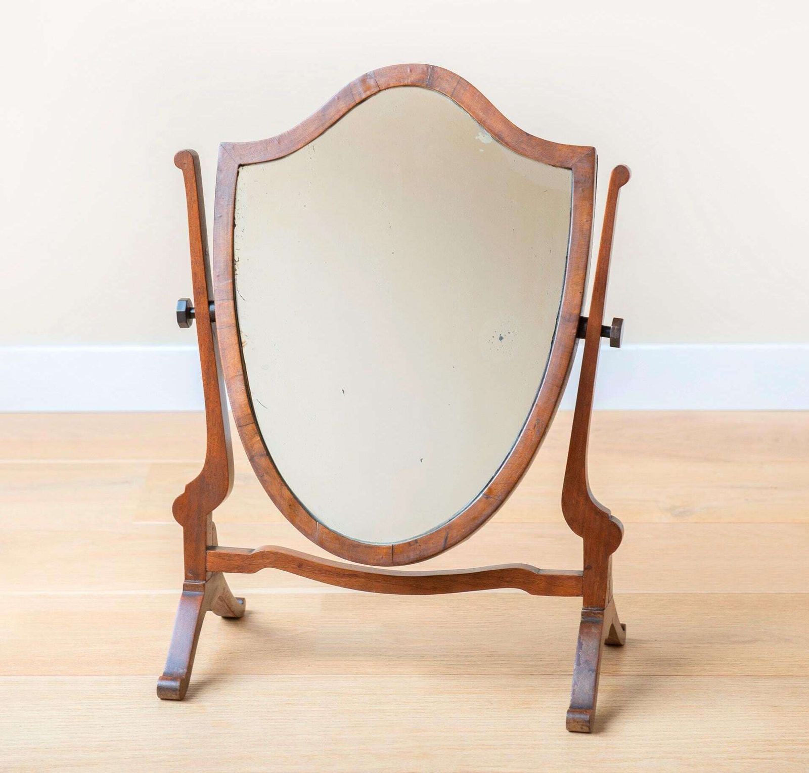 Antique Shield Mirror, English Table Mirror, Mahogany Wooden Frame, Edwardian Standing Mirror, Adjustable Dressing Mirror