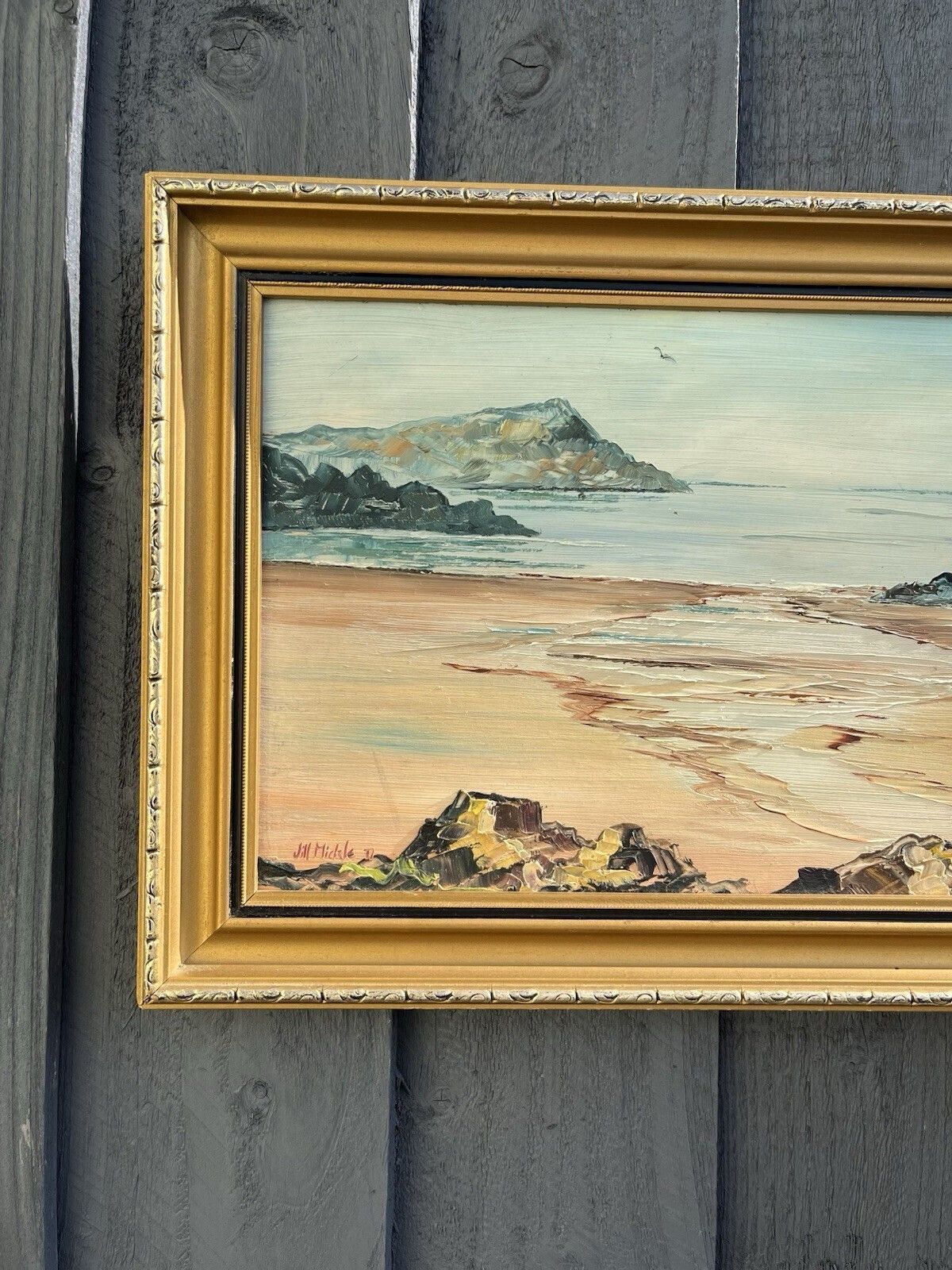 Original Jill Mickle Framed Oil Painting Traeth Bach Cemaes Bay Anglesey Coast photo furniture