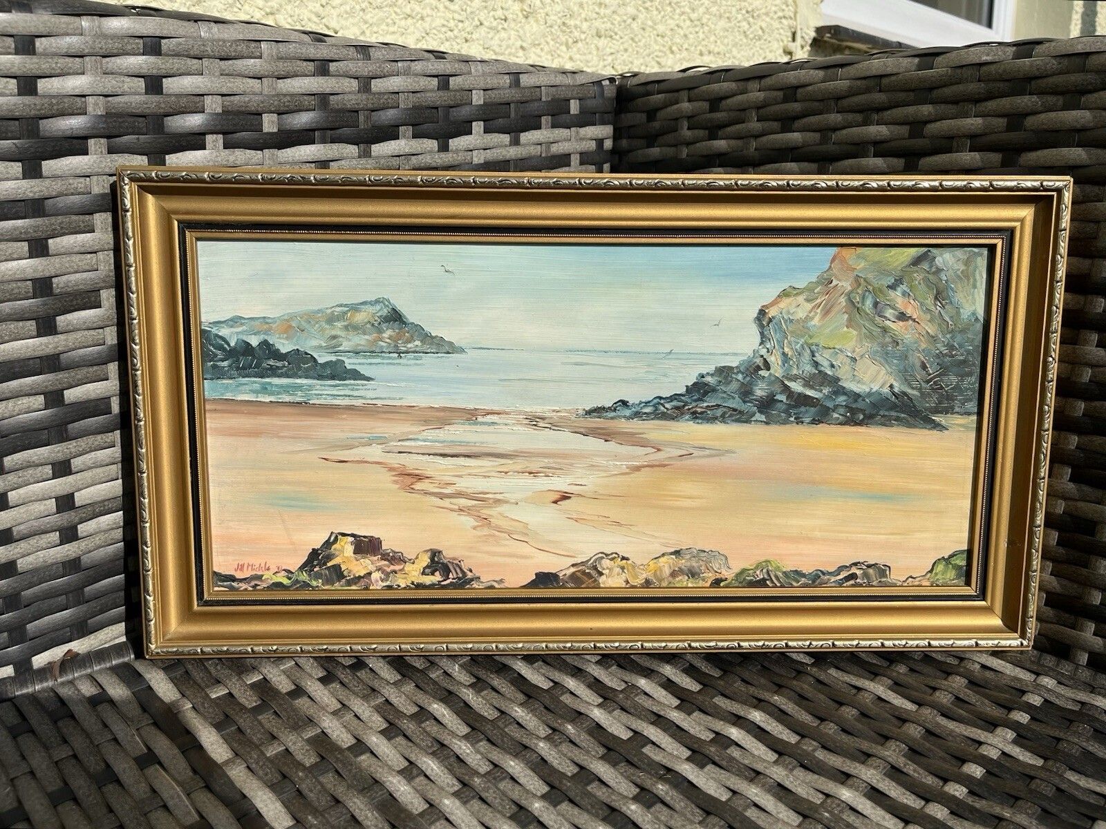 Original Jill Mickle Framed Oil Painting Traeth Bach Cemaes Bay Anglesey Coast photo Art