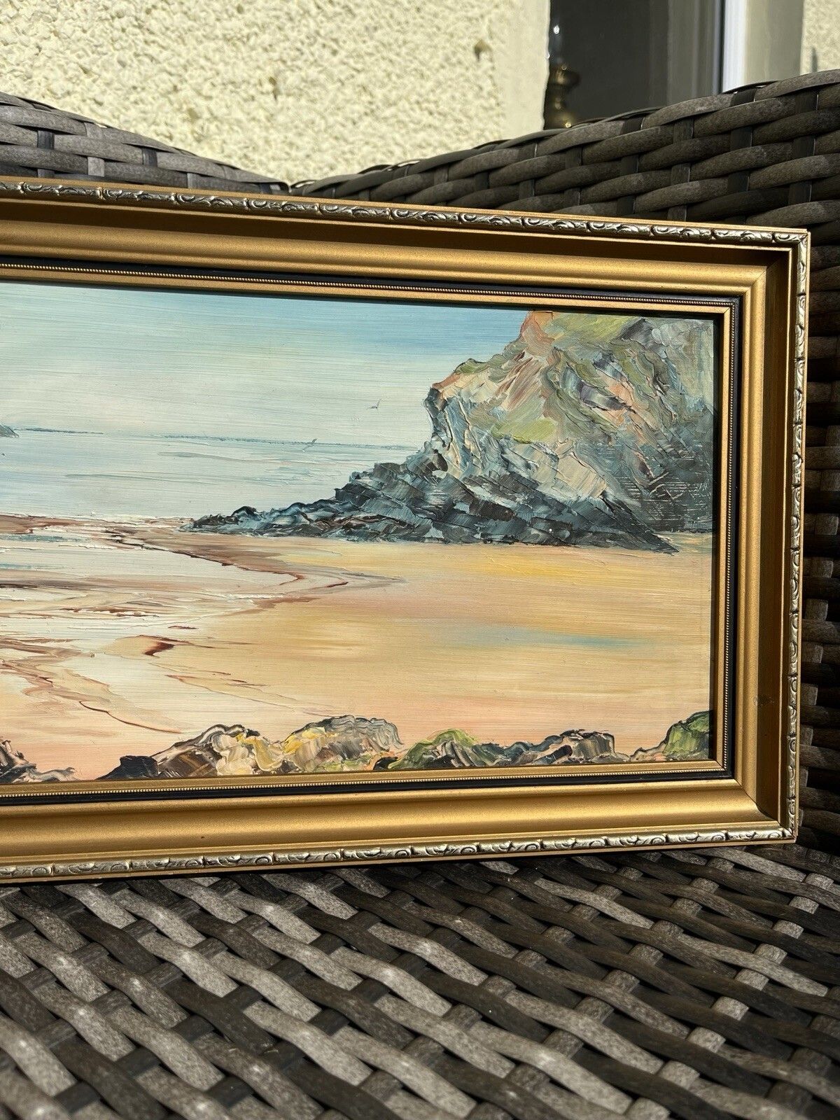 Original Jill Mickle Framed Oil Painting Traeth Bach Cemaes Bay Anglesey Coast photo vinterior