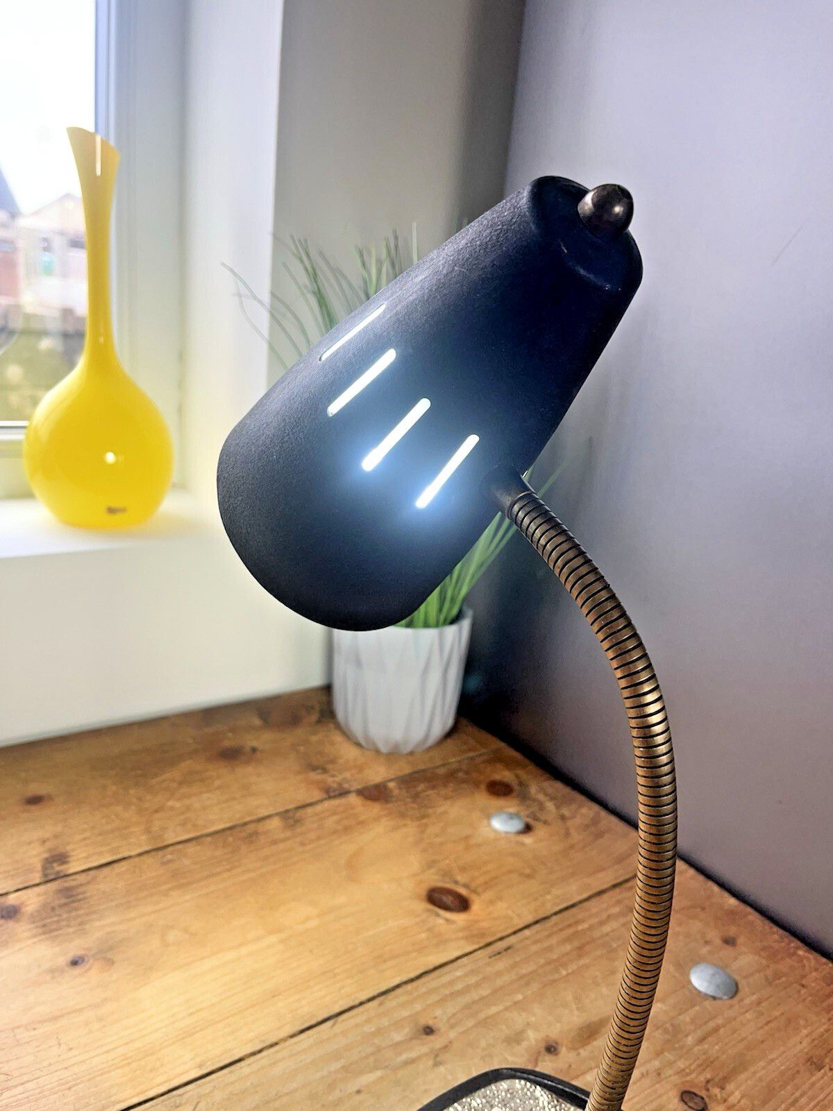 Mid Century Industrial Pifco Adjustable Gooseneck Desk Lamp Black Shade Light photo Lighting