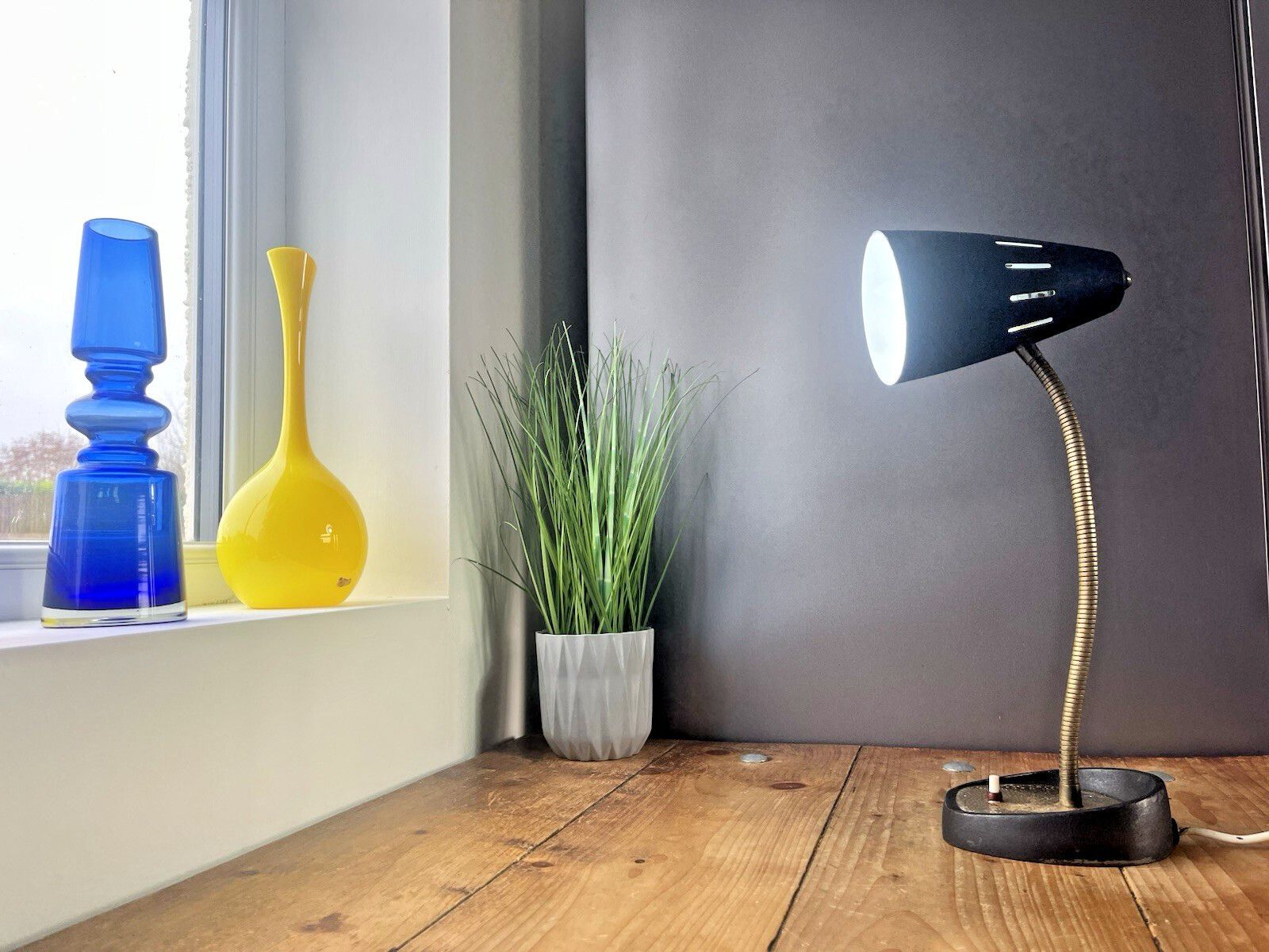 Mid Century Industrial Pifco Adjustable Gooseneck Desk Lamp Black Shade Light photo buy