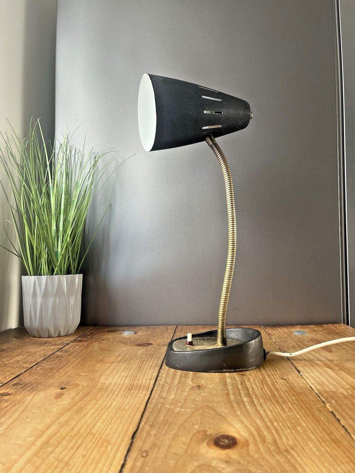 Mid Century Industrial Pifco Adjustable Gooseneck Desk Lamp Black Shade Light photo vintage