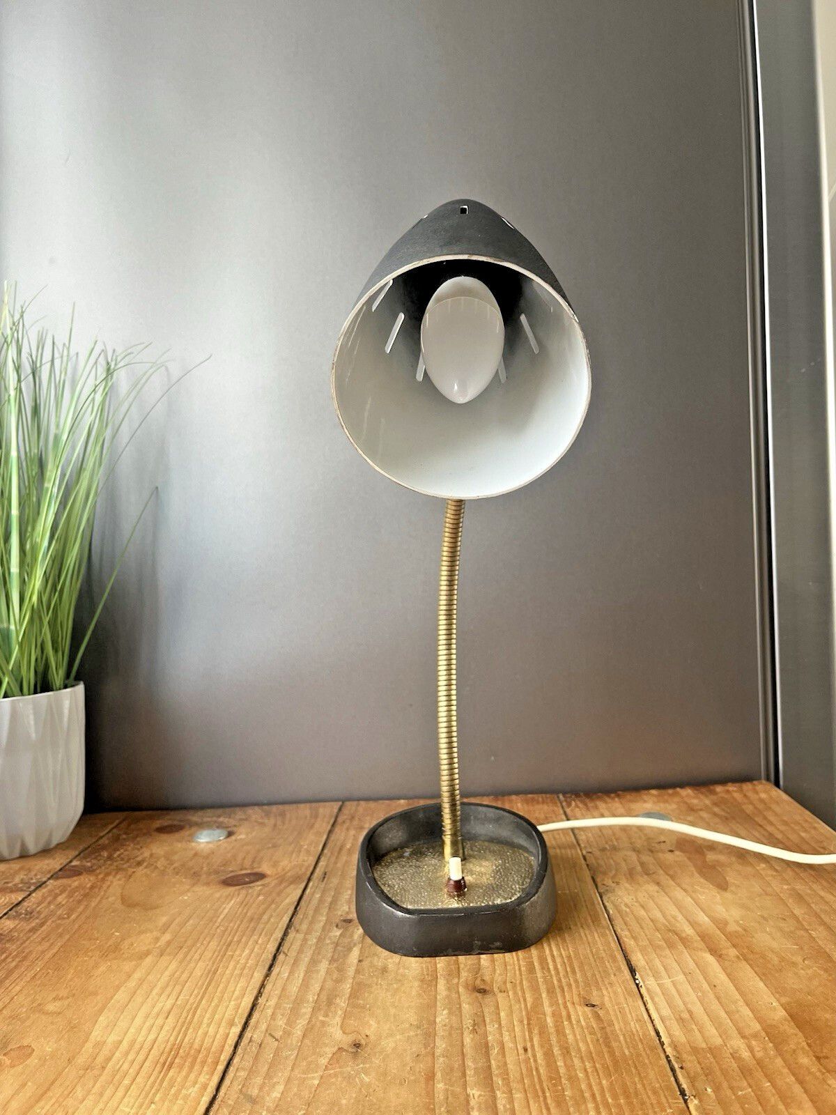 50.0 Mid Century Industrial Pifco Adjustable Gooseneck Desk Lamp Black Shade Light photo