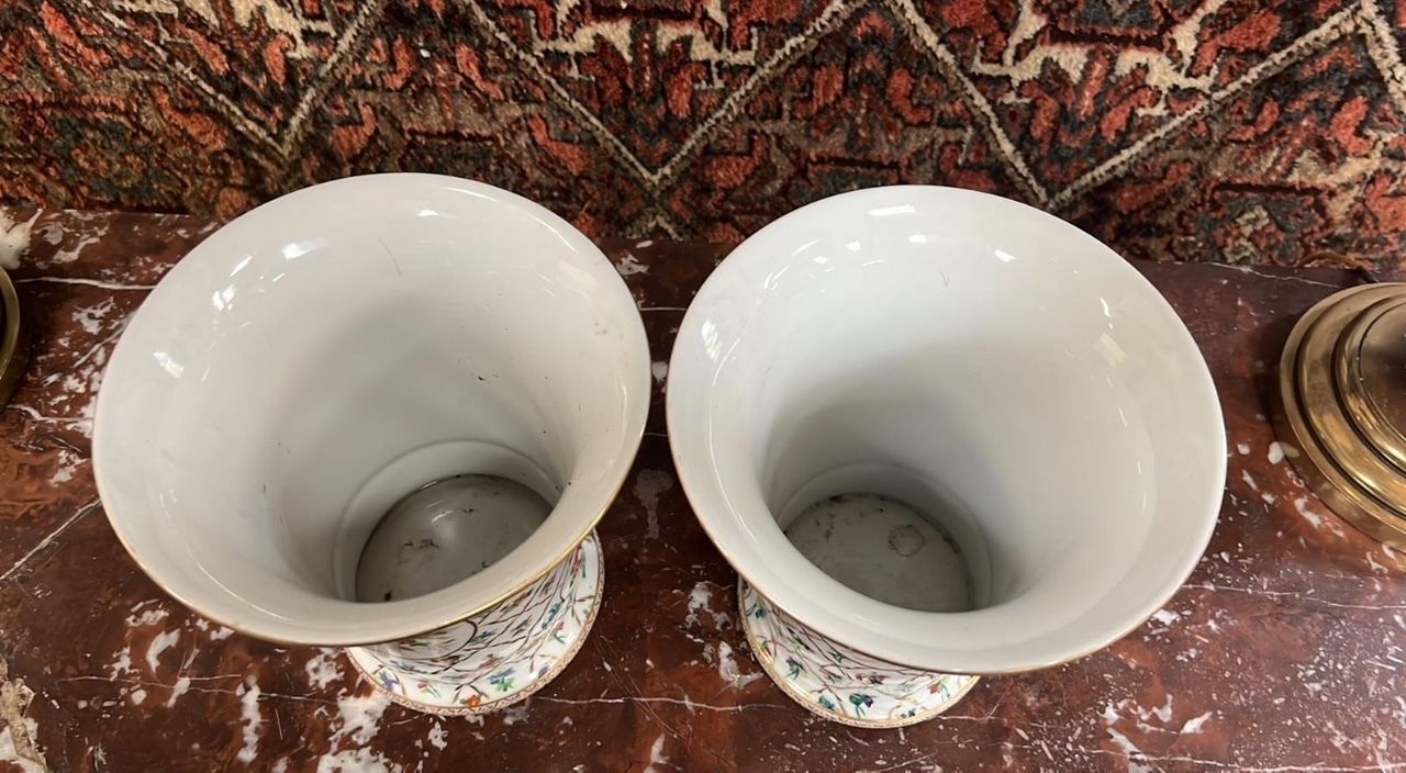 Pair Of French Hand Painted Porcelain Cachepots In The Sèvres Style By F. Japy, C.1950s photo furniture