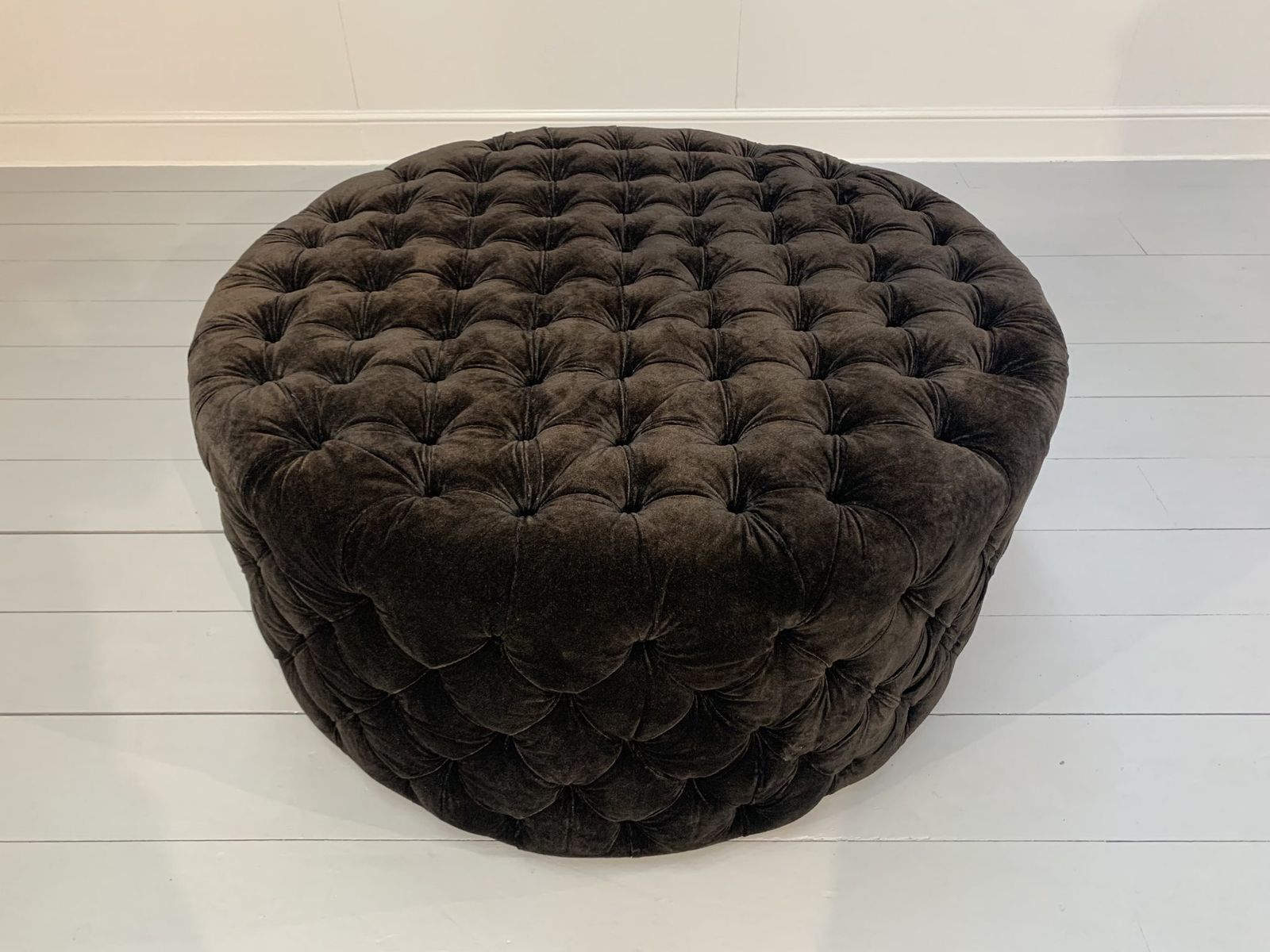Huge “Soho Buttoned Drum” Ottoman Footstool – In Dark Grey Italian Velvet photo furniture