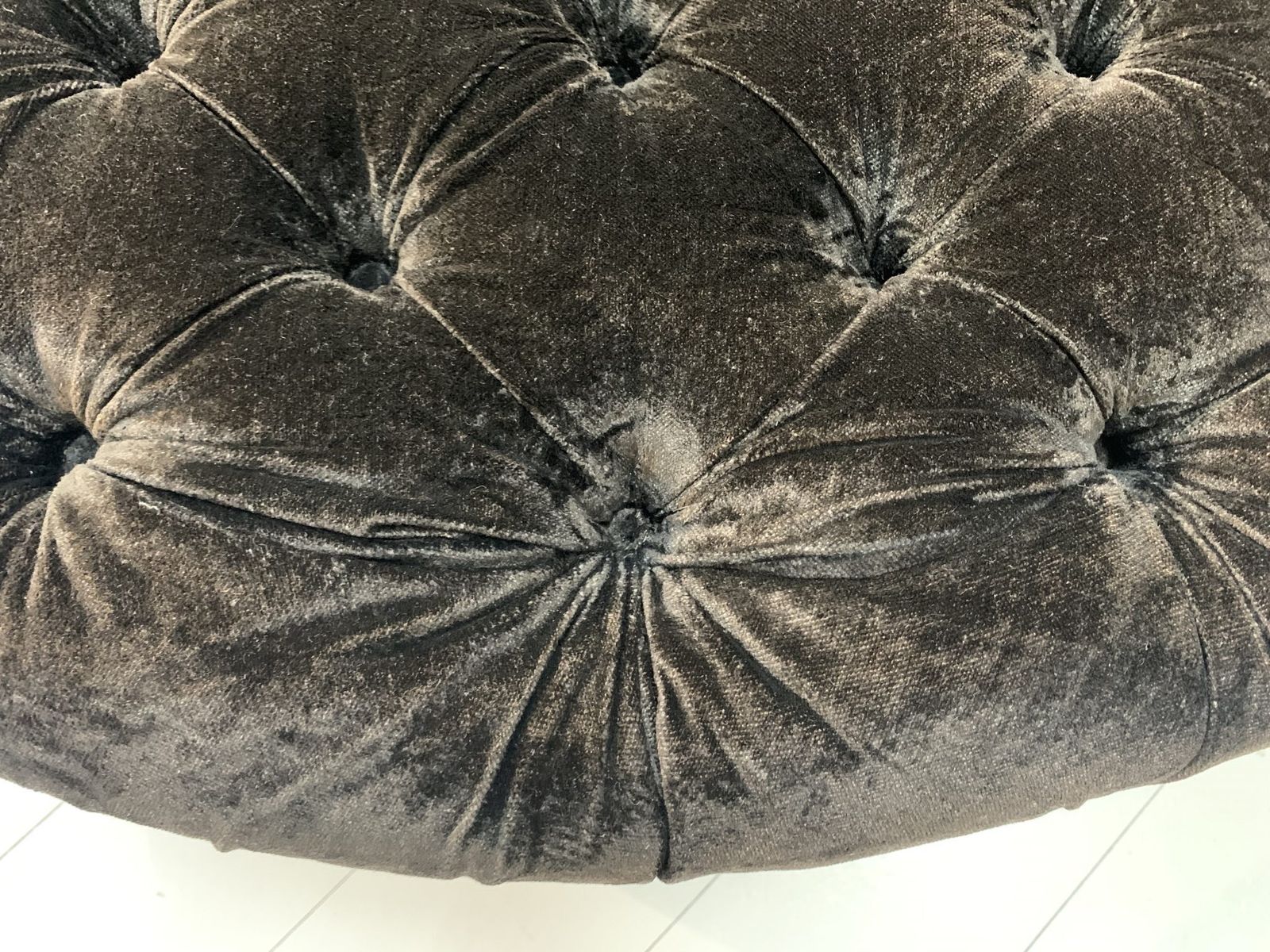 Huge “Soho Buttoned Drum” Ottoman Footstool – In Dark Grey Italian Velvet photo 1500.0