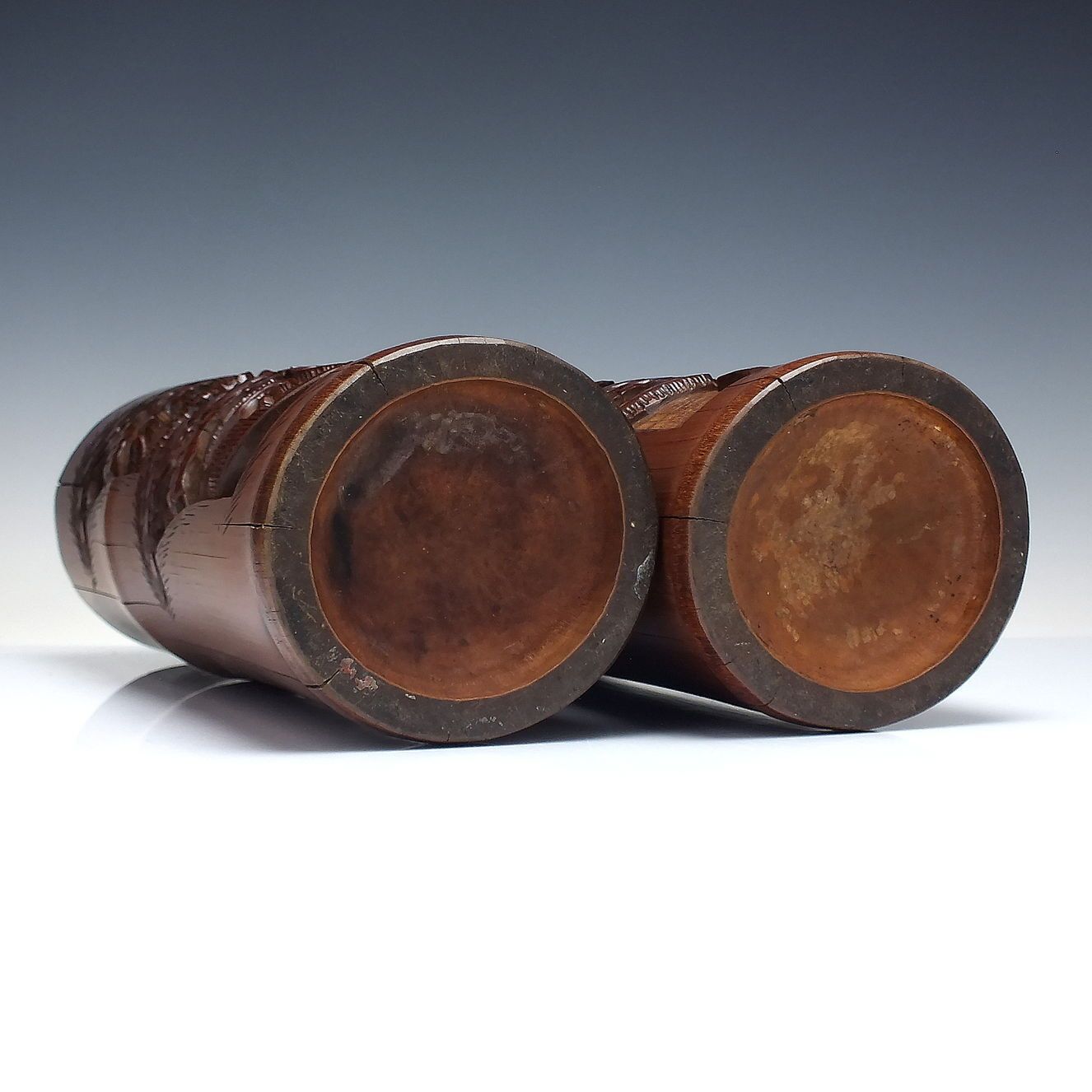 Pair Of Antique Chinese Hand Carved Bamboo Brush Pots Or Vases C1900 photo buy