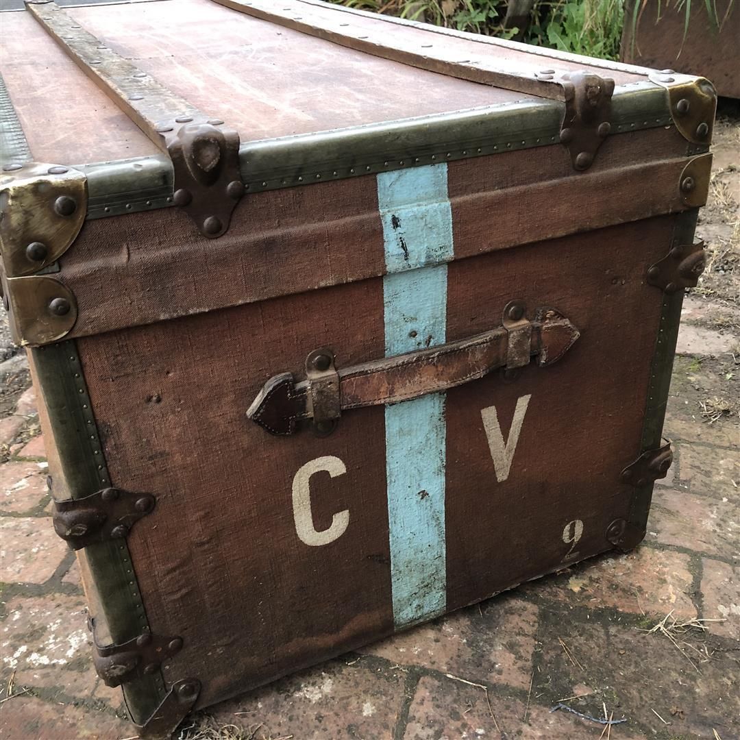 photo for sale Vintage French Wood, Steel And Canvas Travelling Trunk By A St Hubert 1920s