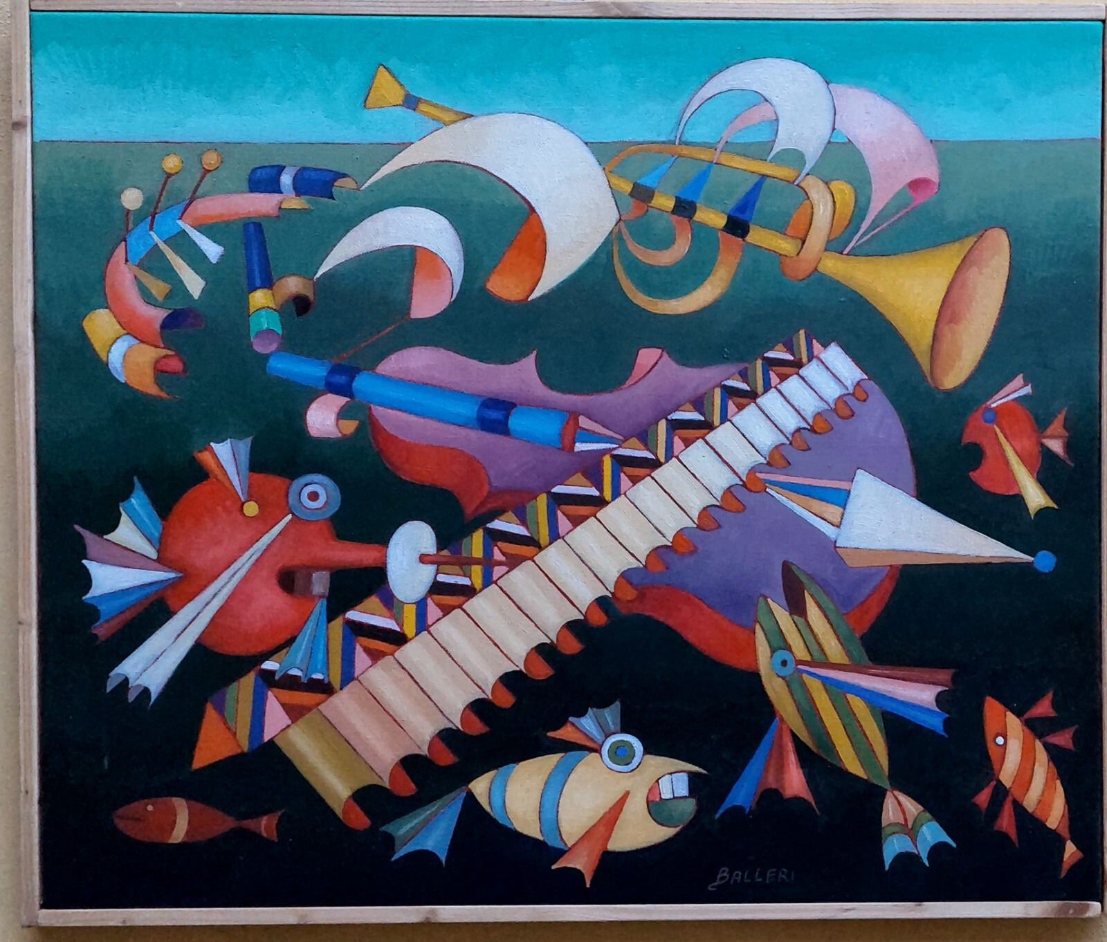 photo furniture Franco Balleri Abstract Painting Oil On Canvas "Sea And Music" 2008