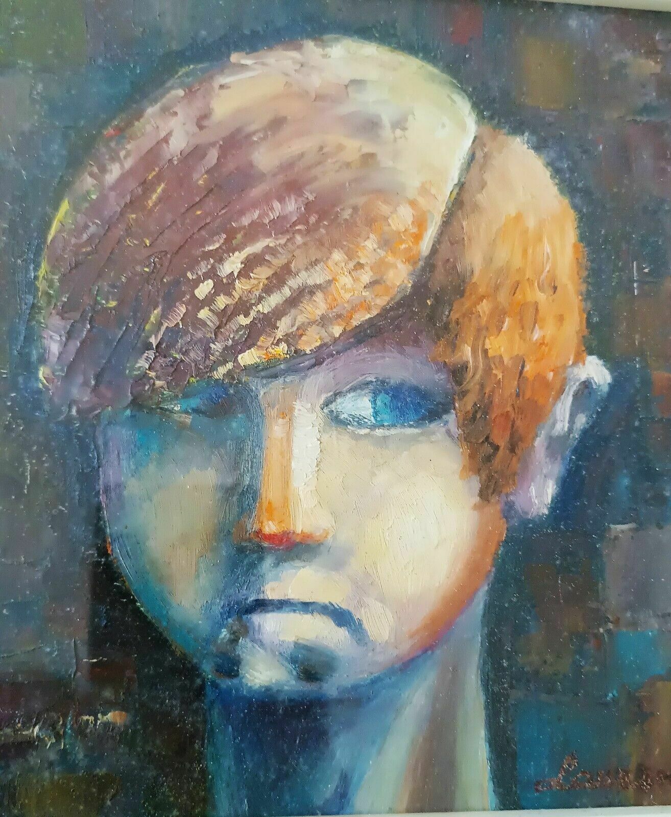 Portrait Painting Oil On Cardboard Painter Laurende Michele photo for sale