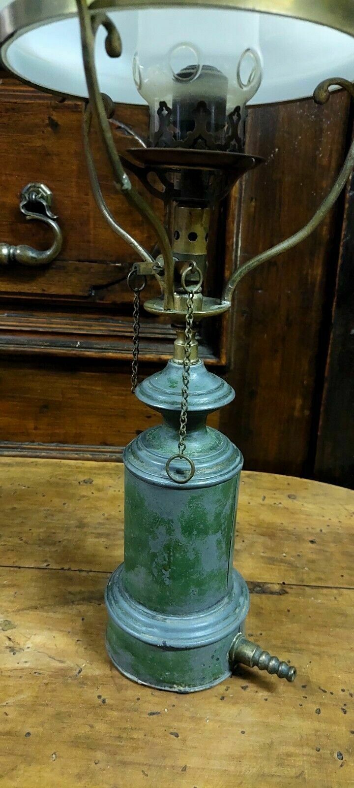 Antique Oil Lamp Metal And Glass 19th Century Original Lamp photo vintage