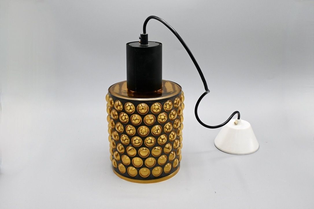 photo vinterior Large  Metal Caged Glass Pendant By Jan Salakari For Lival  Finland, 1960s