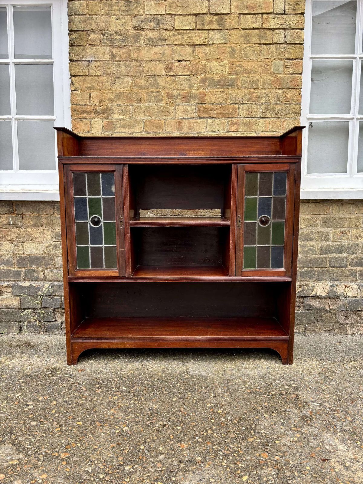 Arts & Crafts Oak Bookcase With Leaded Glass Doors, C.1910 photo furniture