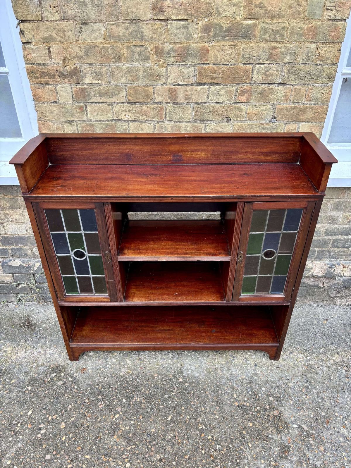 Arts & Crafts Oak Bookcase With Leaded Glass Doors, C.1910 photo for sale