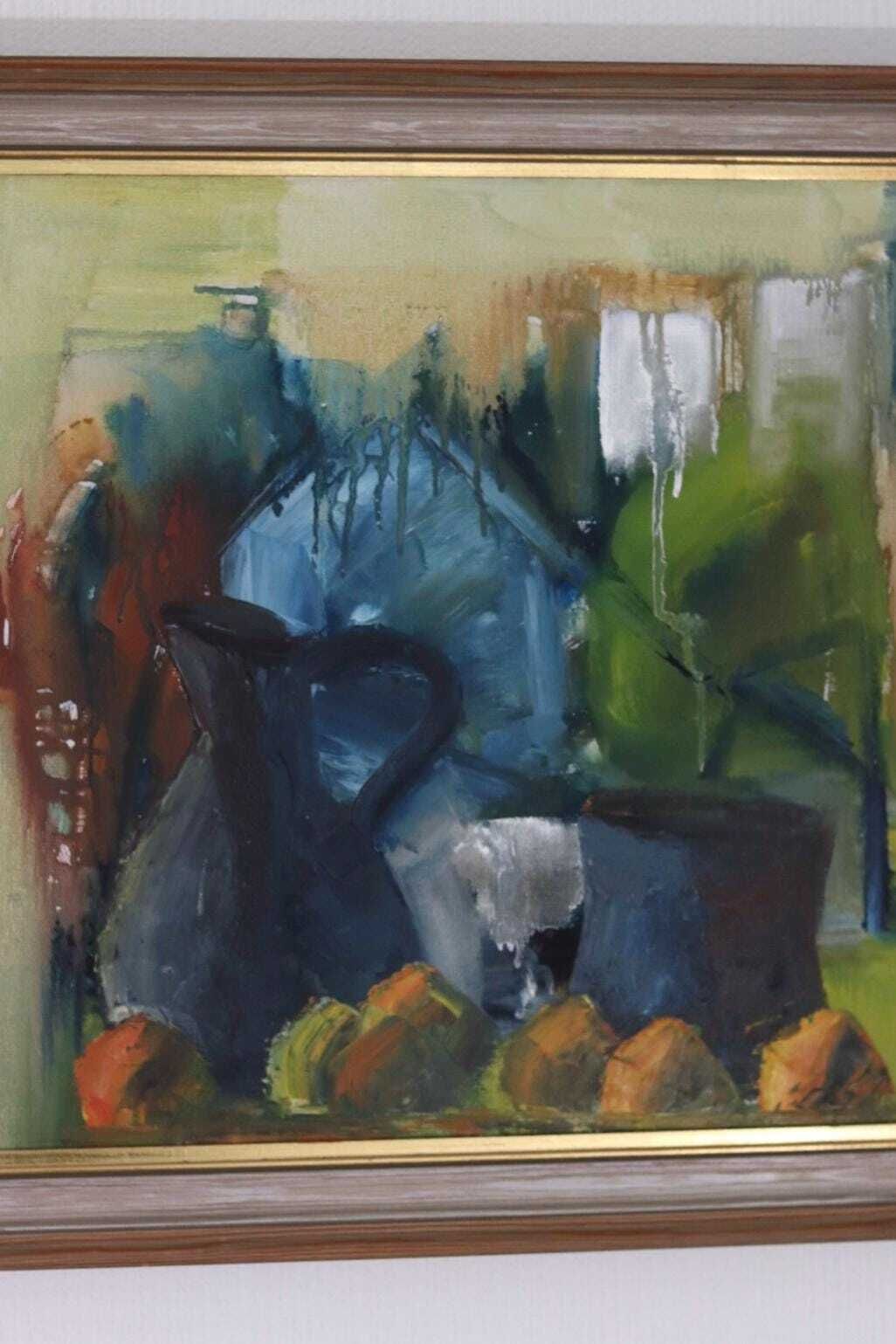 Art Original Swedish Oil On Canvas – “Vibrant Still Life” – Framed  74 × 54 Cm (29.1" × 21.3") photo