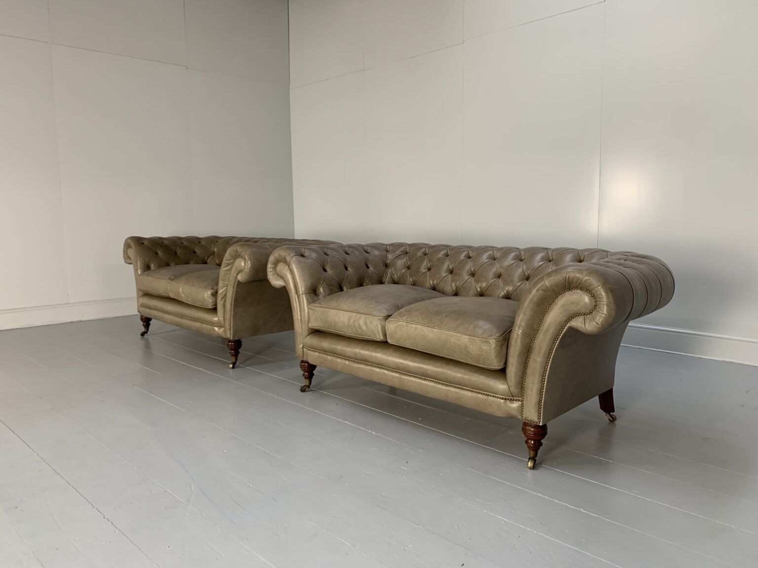 Pair Of Beaumont & Fletcher “Grenville” 2 Seat Chesterfield Sofas – In “Siena” G photo for sale