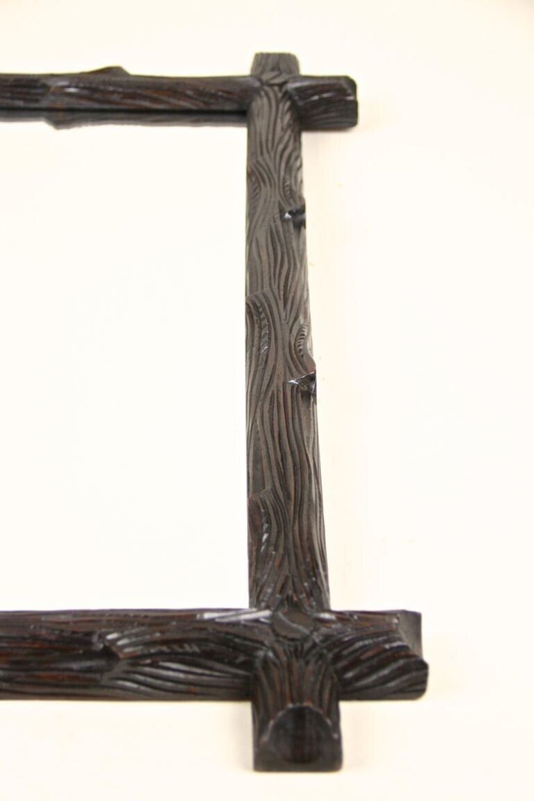 photo for sale 19th Century Rustic Black Forest Wall Mirror   Hand Carved, Austria Circa 1880
