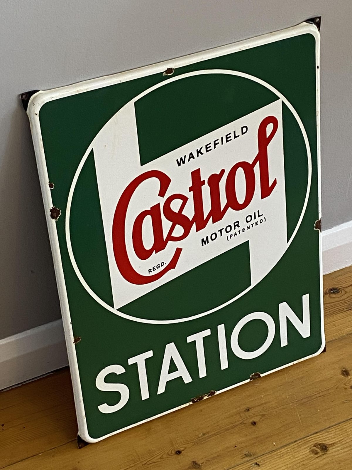 photo for sale Large Castrol Oil Station Metal Dealer Advertising Sign Garage Automobile Automotive Gas Antique Enamel Art Dealer Auto Car Oil Tyres Petrol Tires