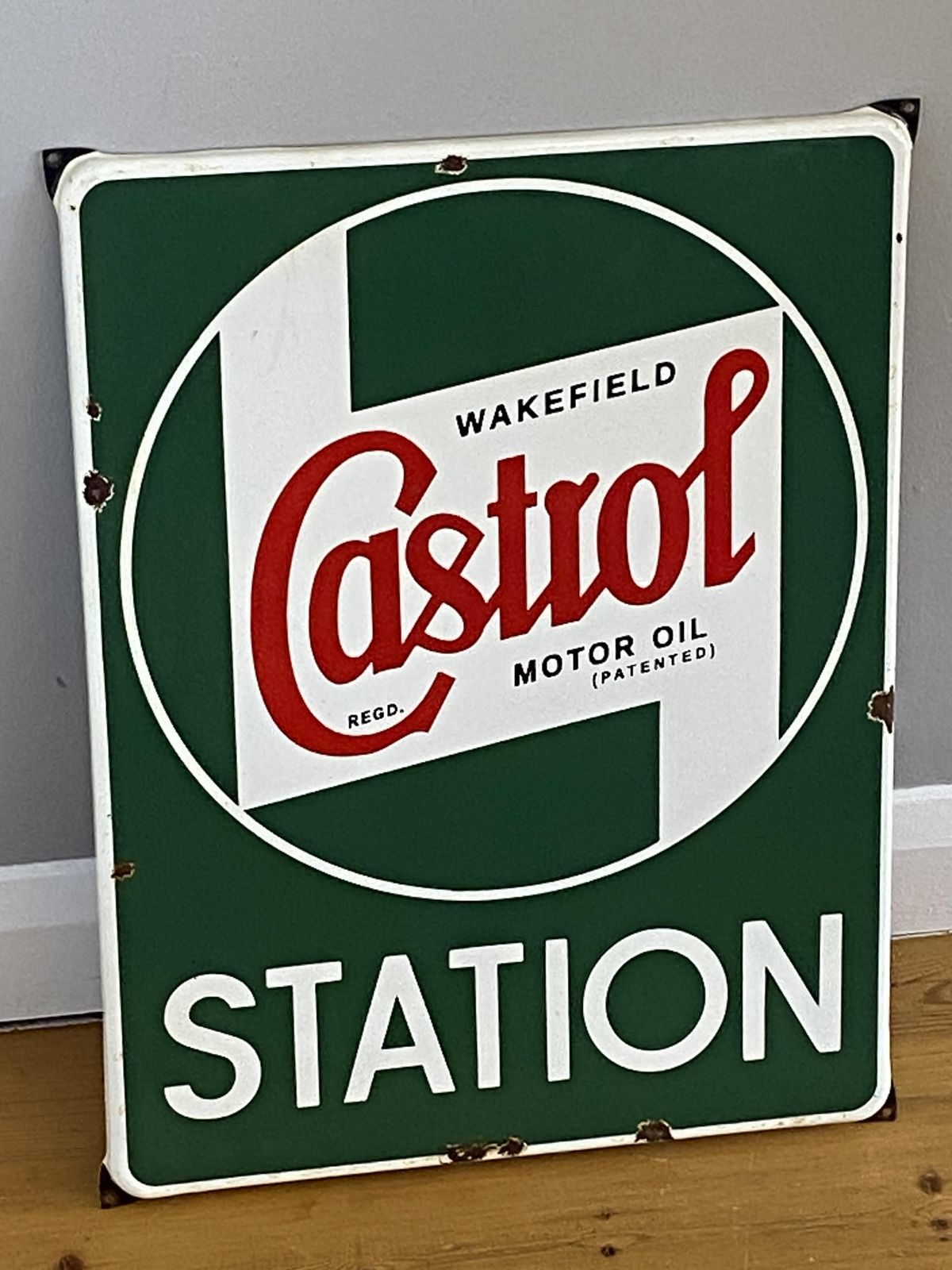 Large Castrol Oil Station Metal Dealer Advertising Sign Garage Automobile Automotive Gas Antique Enamel Art Dealer Auto Car Oil Tyres Petrol Tires