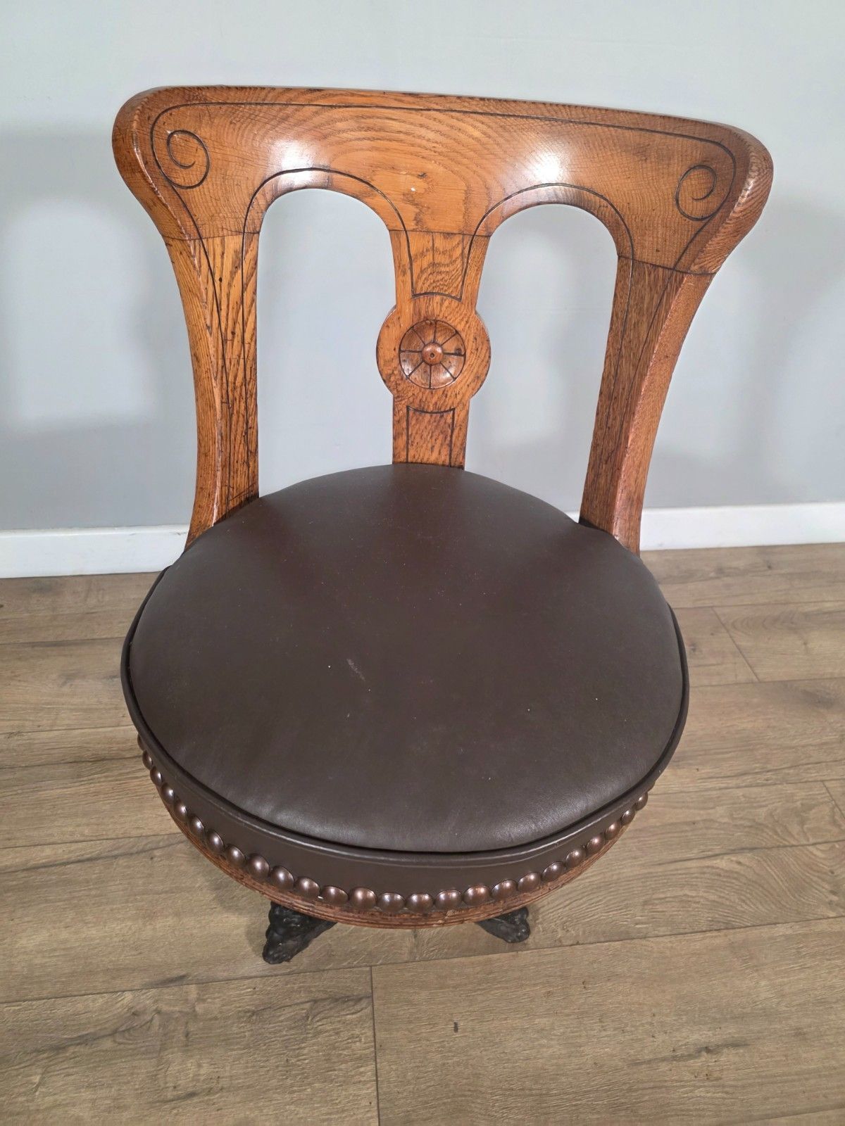 Antique 1890s Cast Iron & Oak Upholstered Ships Chair photo furniture