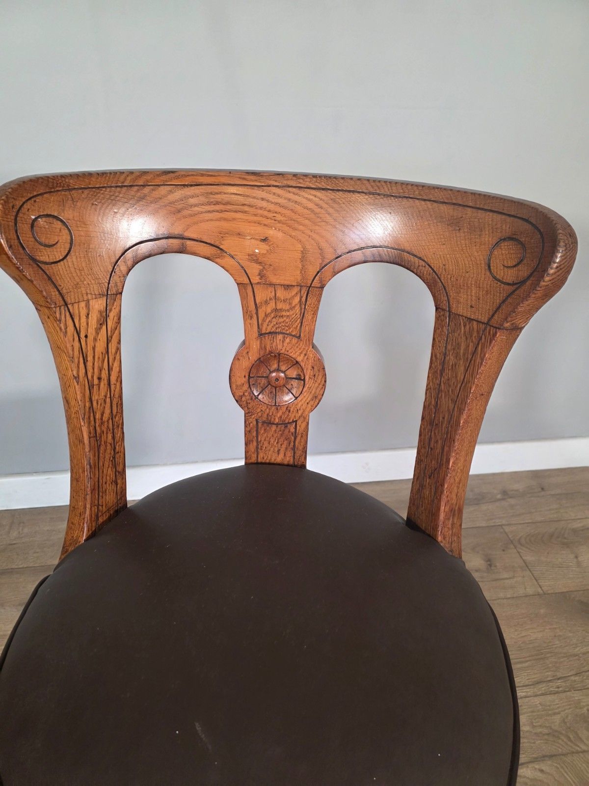 Antique 1890s Cast Iron & Oak Upholstered Ships Chair photo vinterior
