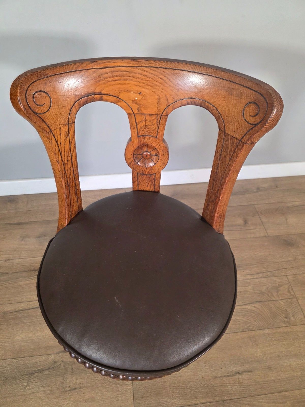 Antique 1890s Cast Iron & Oak Upholstered Ships Chair photo buy